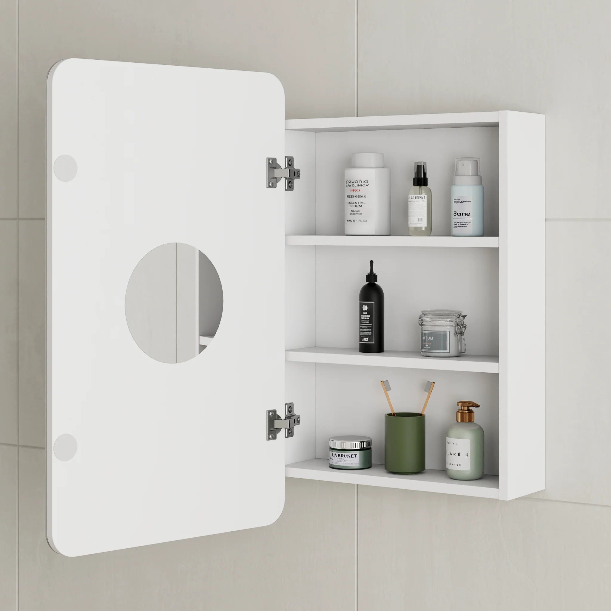 *Clearance* Retti Rectangular 450mm x 750mm Mirrored Shaving Cabinet, Matte White - Image 2
