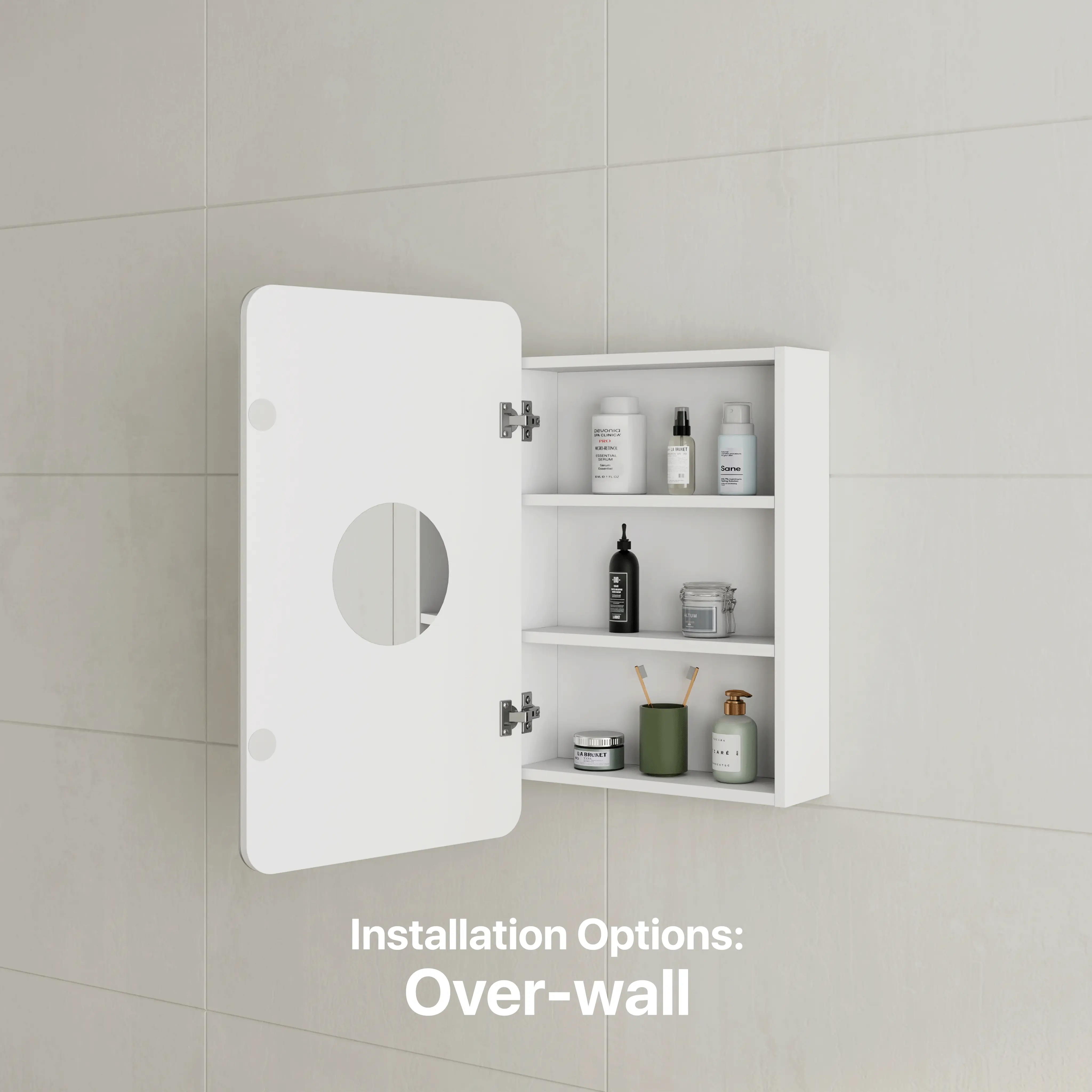 *Clearance* Retti Rectangular 450mm x 750mm Mirrored Shaving Cabinet, Matte White - Image 4