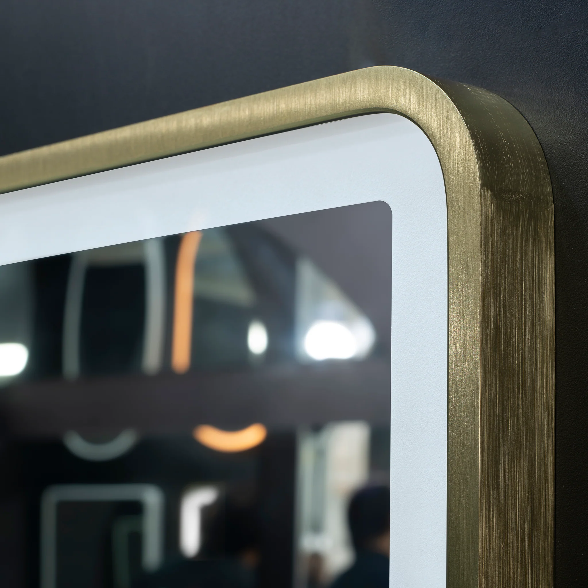 *Clearance* Retti Rectangular 600mm x 750mm Frontlit LED Framed Mirror with Demister, Brushed Brass (Gold) Frame - Image 3