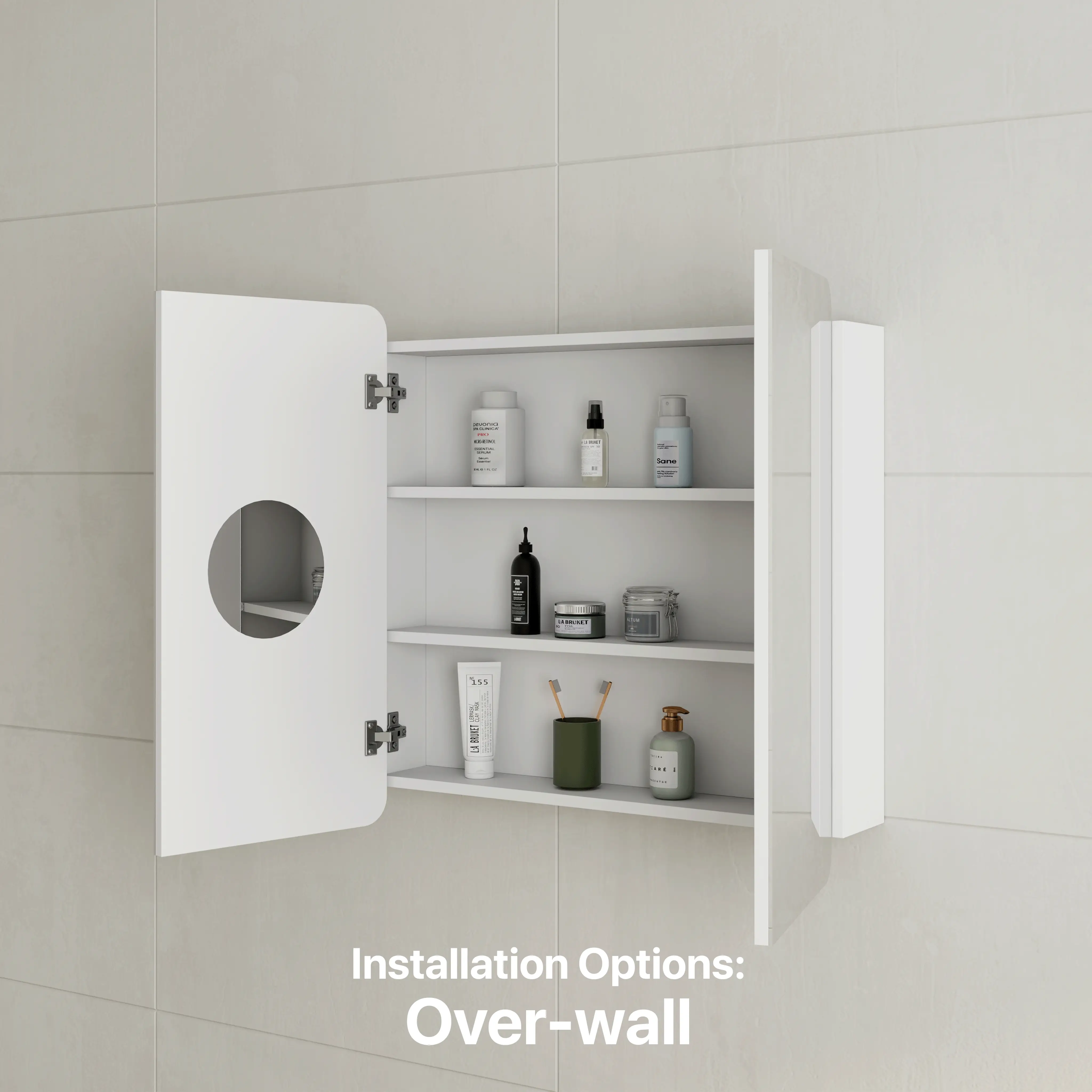 *Clearance* Retti Rectangular 750mm x 750mm Mirrored Shaving Cabinet, Matte White - Image 4