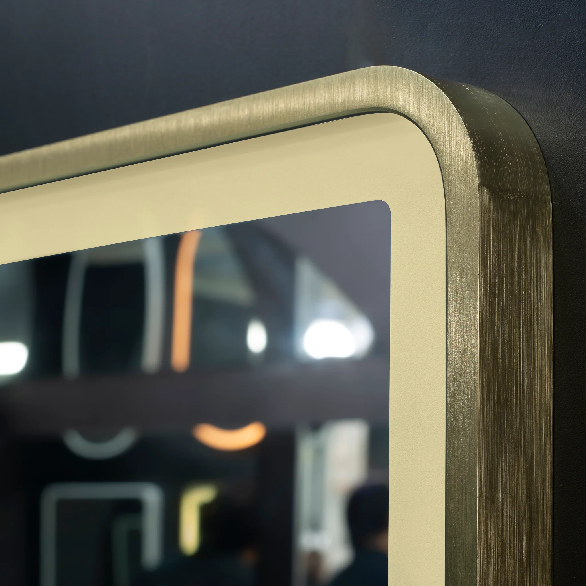 *Clearance* Retti Rectangular 750mm x 900mm Frontlit LED Framed Mirror with Demister, Brushed Brass (Gold) Frame - Image 5