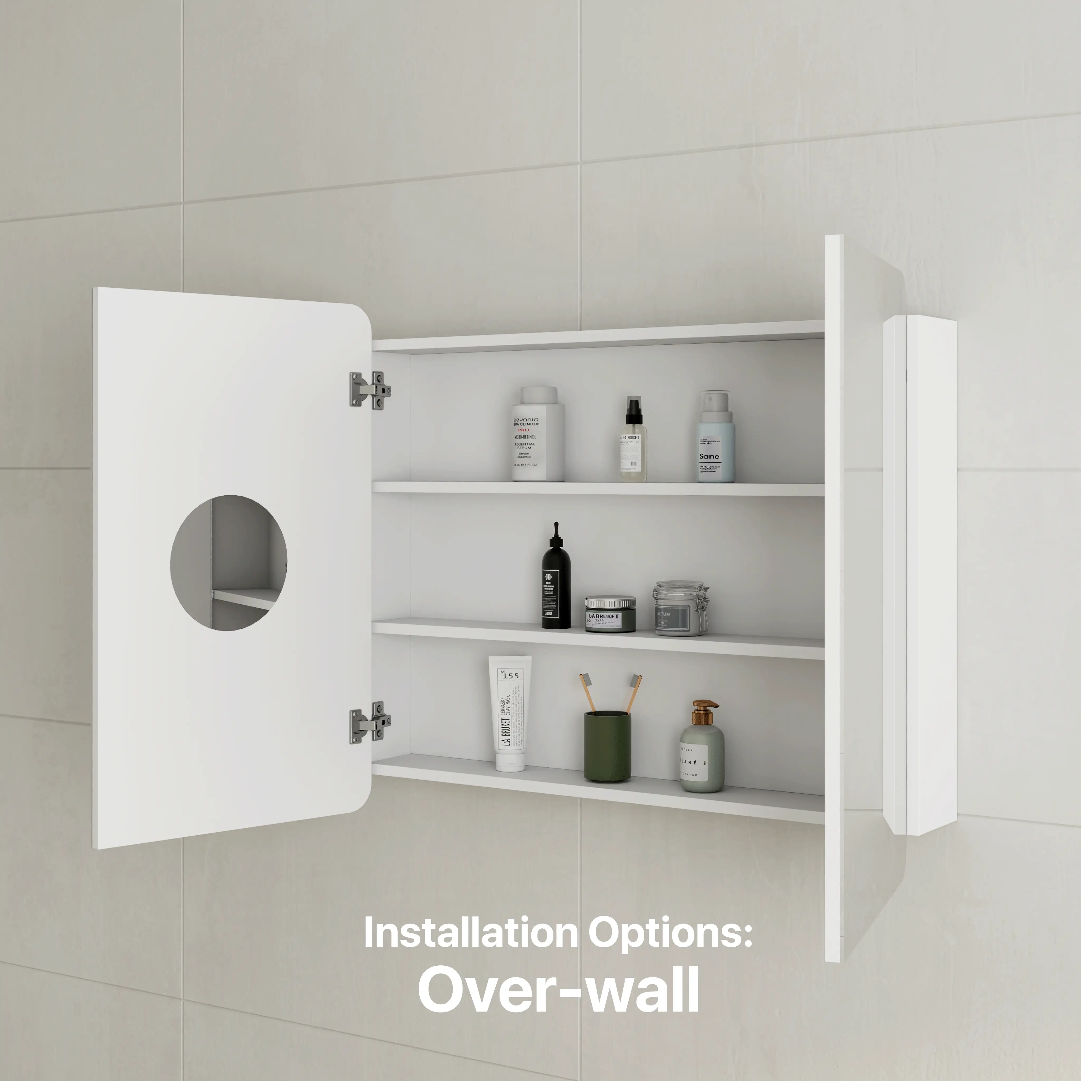 *Clearance* Retti Rectangular 900mm x 750mm Mirrored Shaving Cabinet, Matte White - Image 4