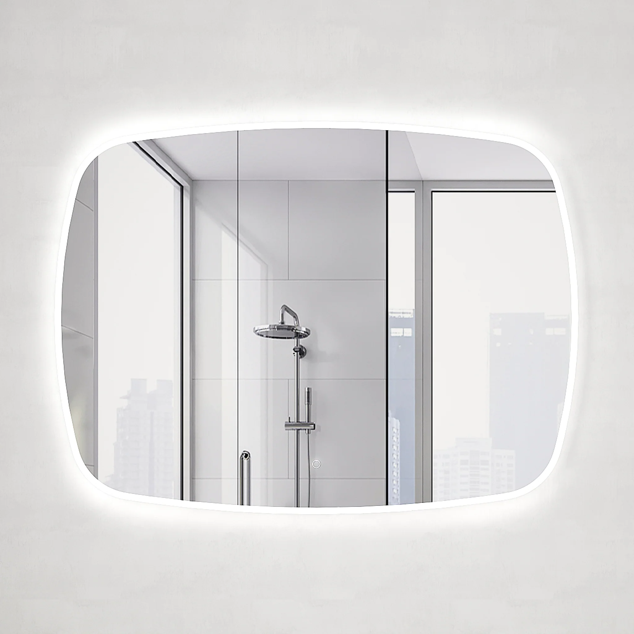 Riri Oblong 1200mm x 900mm Frontlit and Backlit LED Frameless Mirror with Frosted Glass Border and Demister