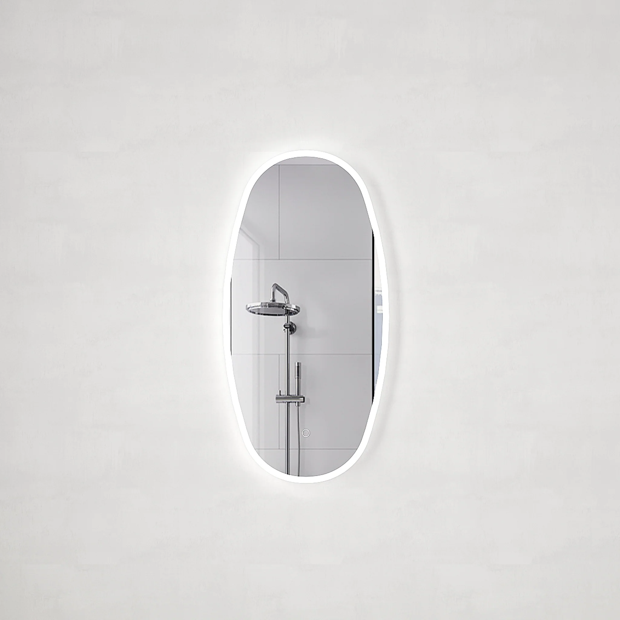 Riri Oblong 400mm x 800mm Frontlit and Backlit LED Frameless Mirror with Frosted Glass Border and Demister