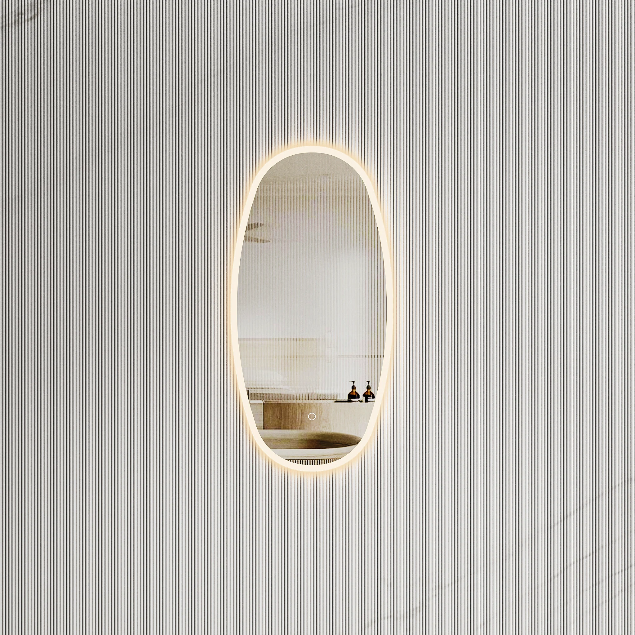 Riri Oblong 400mm x 800mm Frontlit and Backlit LED Frameless Mirror with Frosted Glass Border and Demister - Image 2