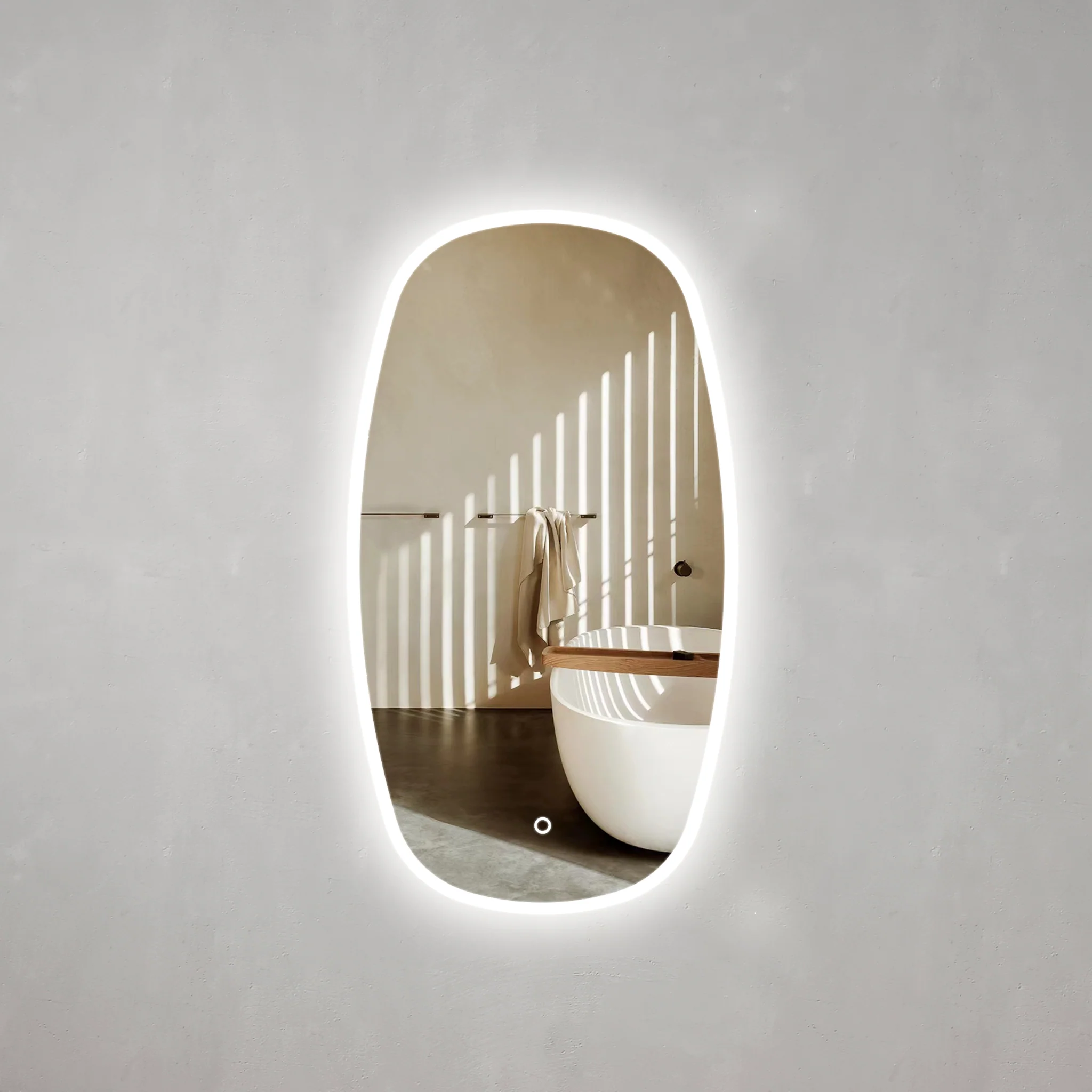 Riri Oblong 500mm x 900mm Frontlit and Backlit LED Frameless Mirror with Frosted Glass Border and Demister - Image 2