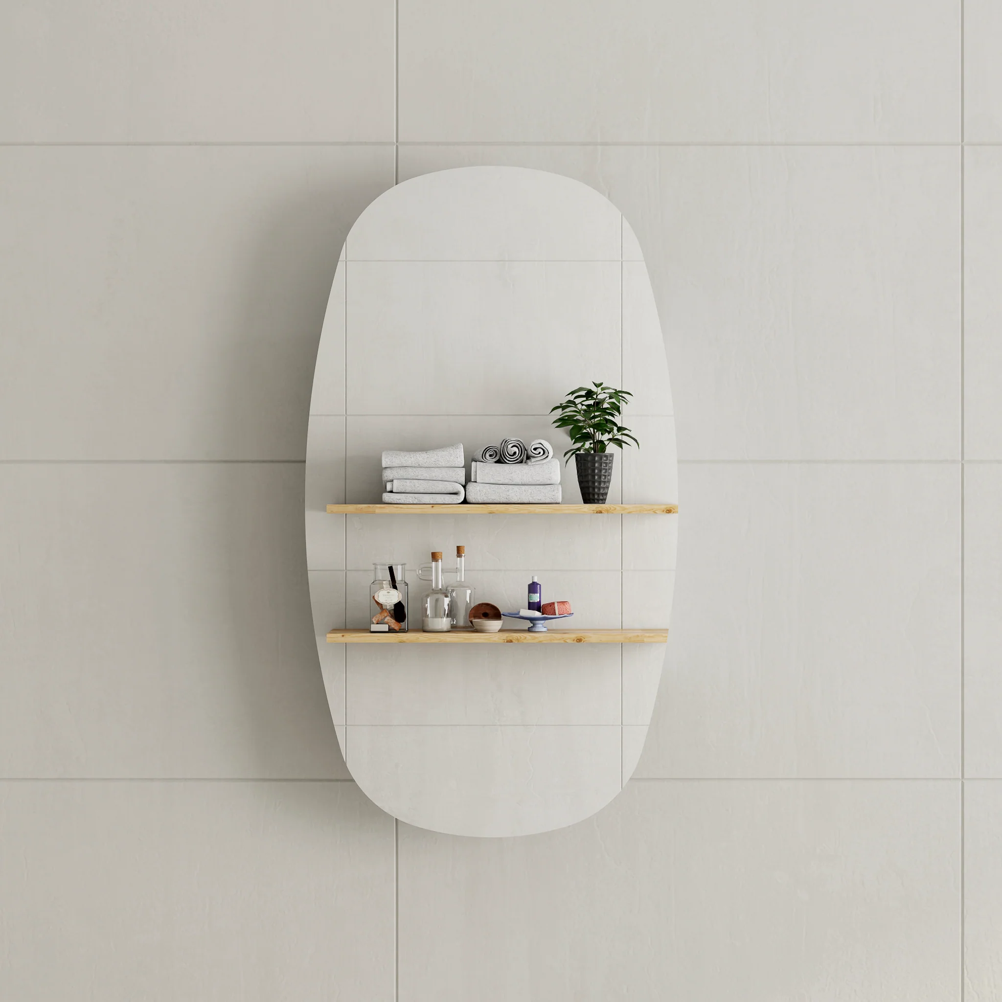 Riri Oblong 500mm x 900mm Mirrored Shaving Cabinet, Matte White - Image 2