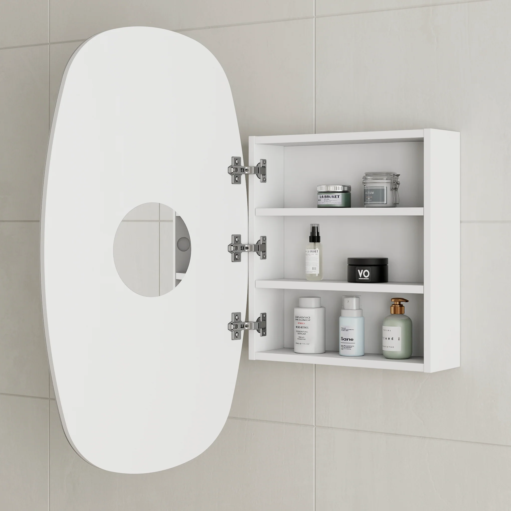 Riri Oblong 500mm x 900mm Mirrored Shaving Cabinet, Matte White - Image 3