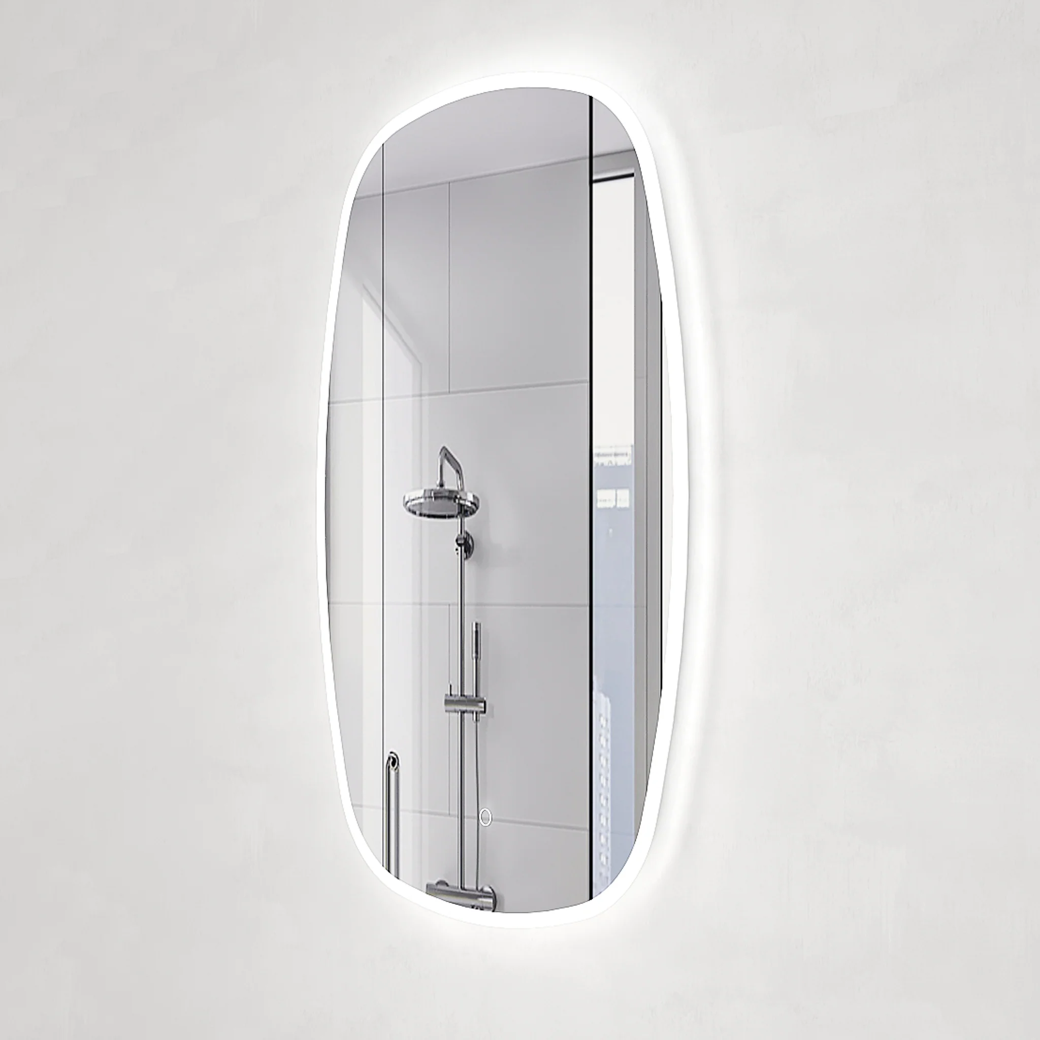 Riri Oblong 600mm x 1200mm Frontlit and Backlit LED Frameless Mirror with Frosted Glass Border and Demister