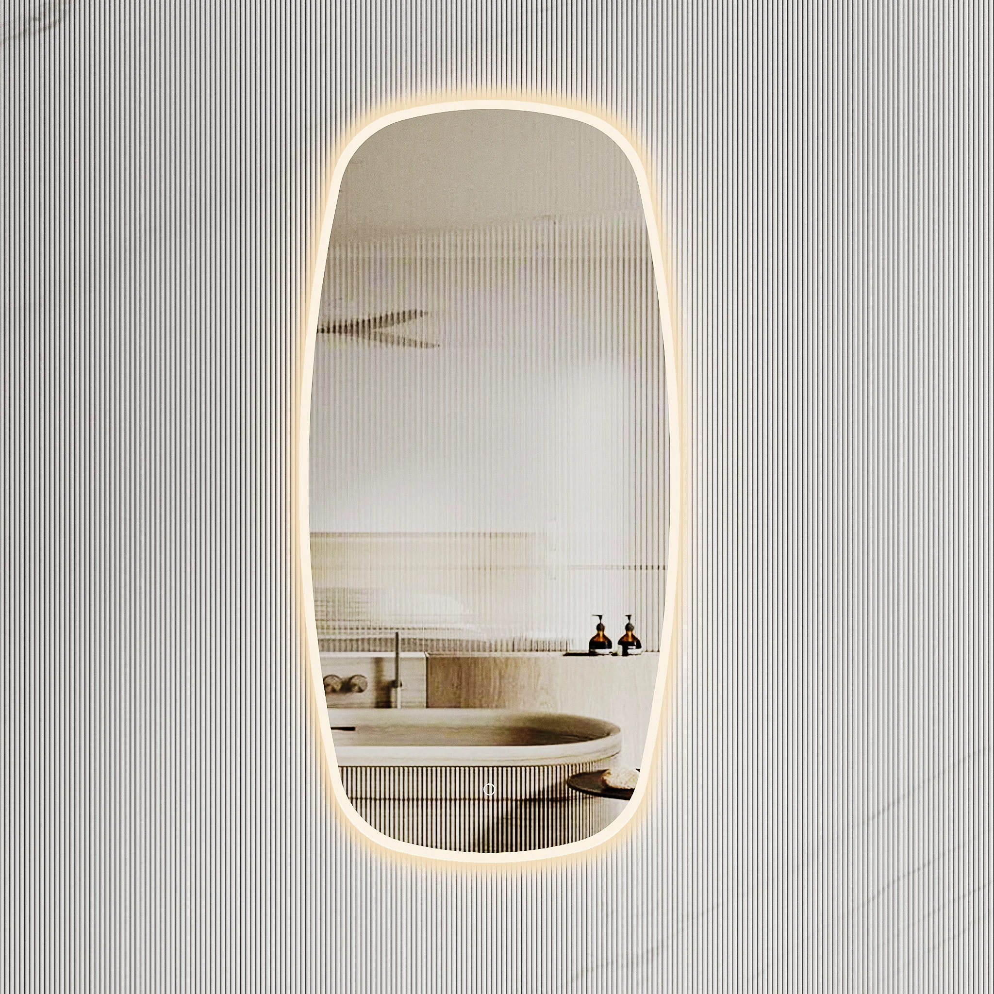 Riri Oblong 600mm x 1200mm Frontlit and Backlit LED Frameless Mirror with Frosted Glass Border and Demister - Image 3