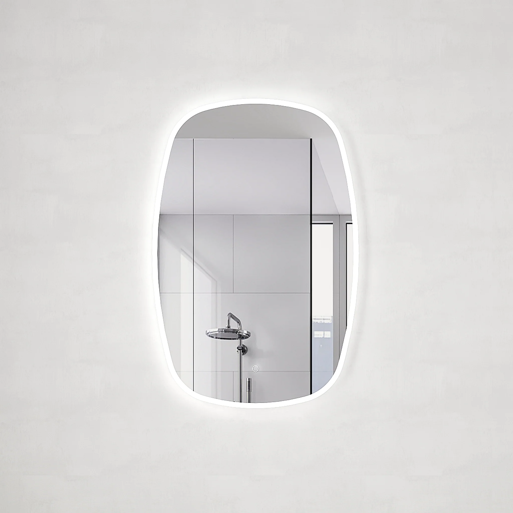 Riri Oblong 600mm x 900mm Frontlit and Backlit LED Frameless Mirror with Frosted Glass Border and Demister