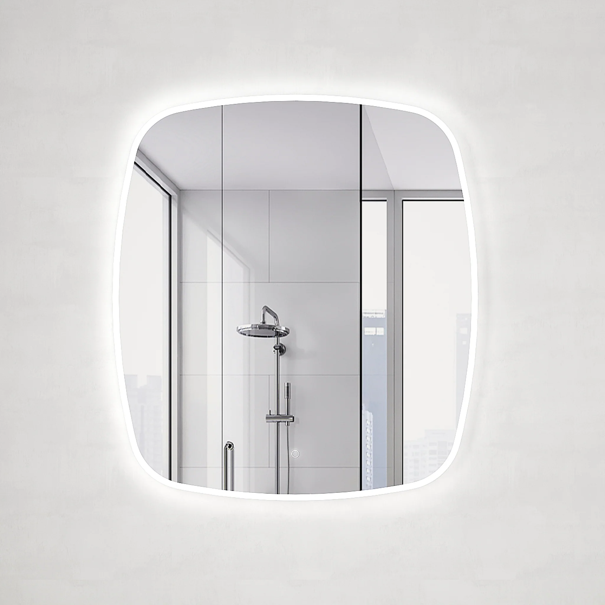 *Clearance* Riri Oblong 900mm x 1000mm Frontlit and Backlit LED Frameless Mirror with Frosted Glass Border and Demister