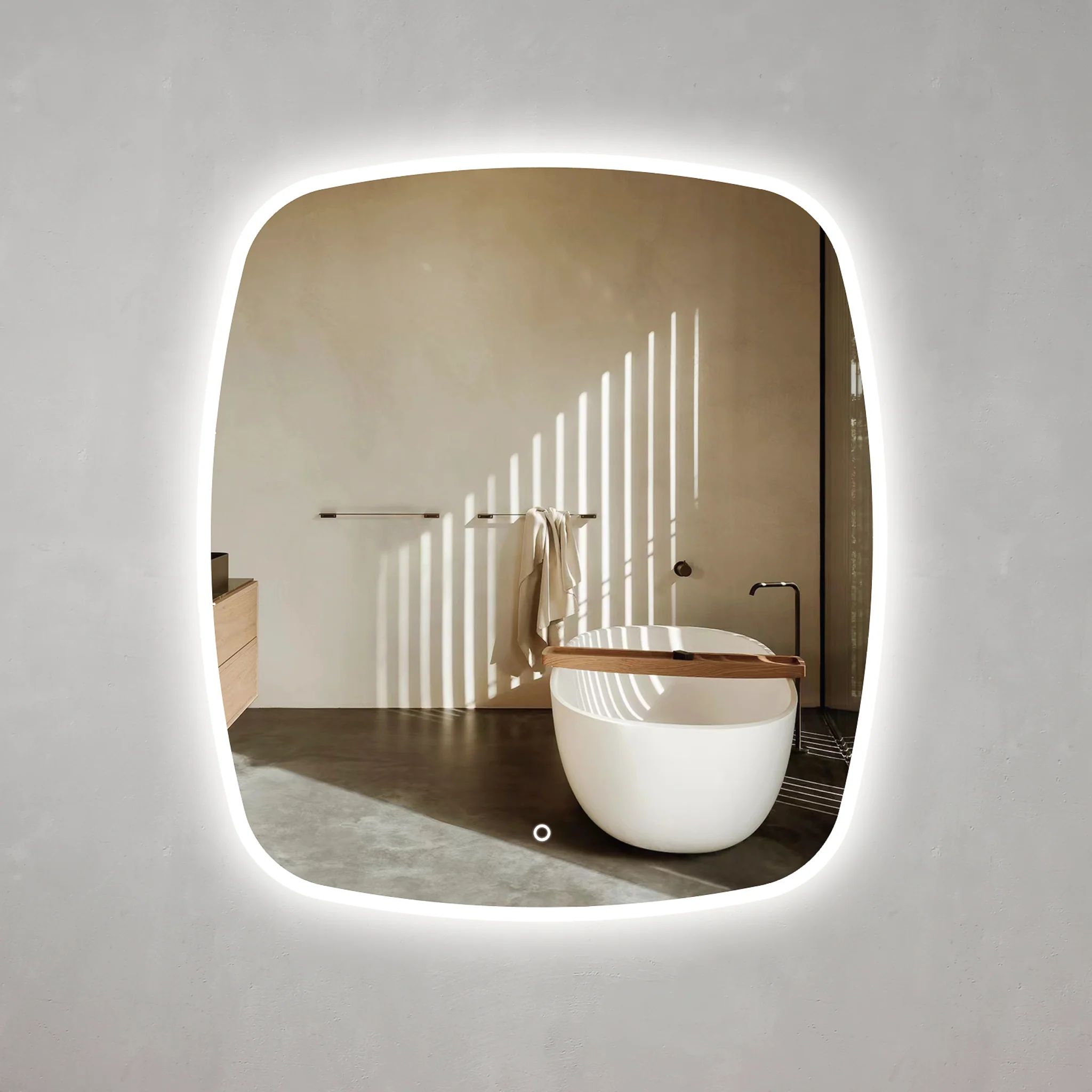 *Clearance* Riri Oblong 900mm x 1000mm Frontlit and Backlit LED Frameless Mirror with Frosted Glass Border and Demister - Image 2