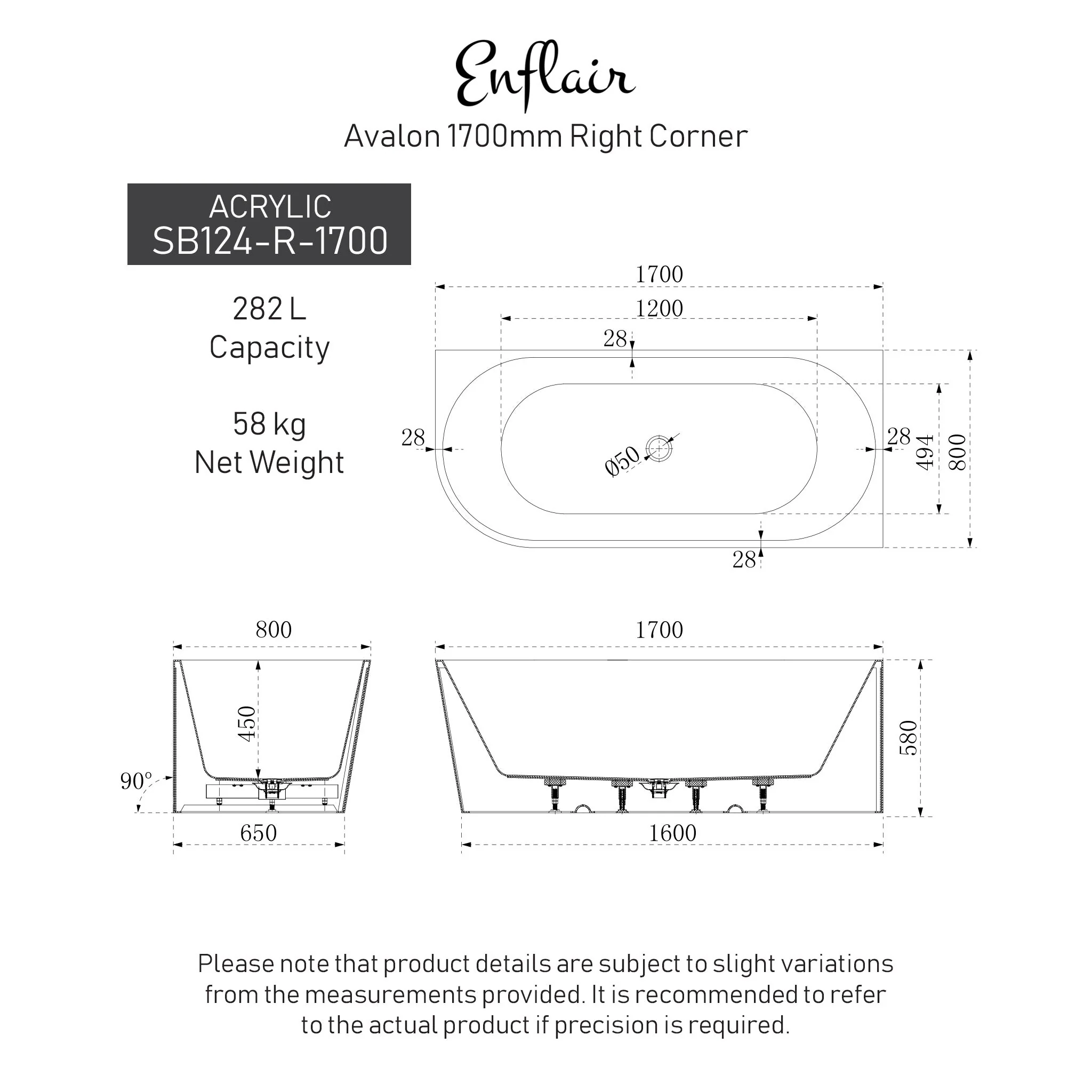 **CLEARANCE STOCK Avalon 1700mm Right Corner Freestanding Bath, Matte White - Image 6