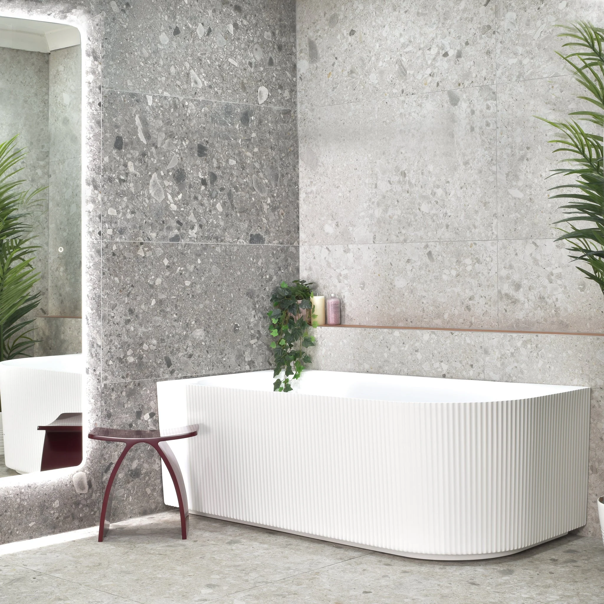 **CLEARANCE STOCK Brighton Groove 1500mm Fluted Left Corner Freestanding Bath, Gloss White - Image 2