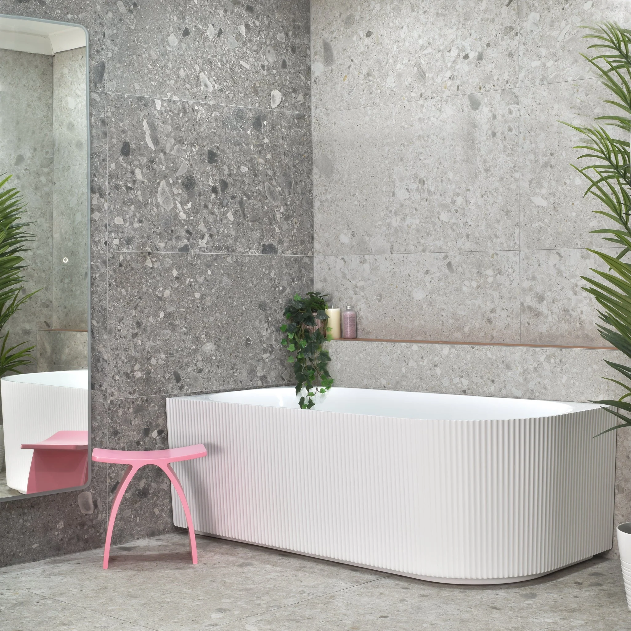 **CLEARANCE STOCK Brighton Groove 1500mm Fluted Left Corner Freestanding Bath, Matte White - Image 2