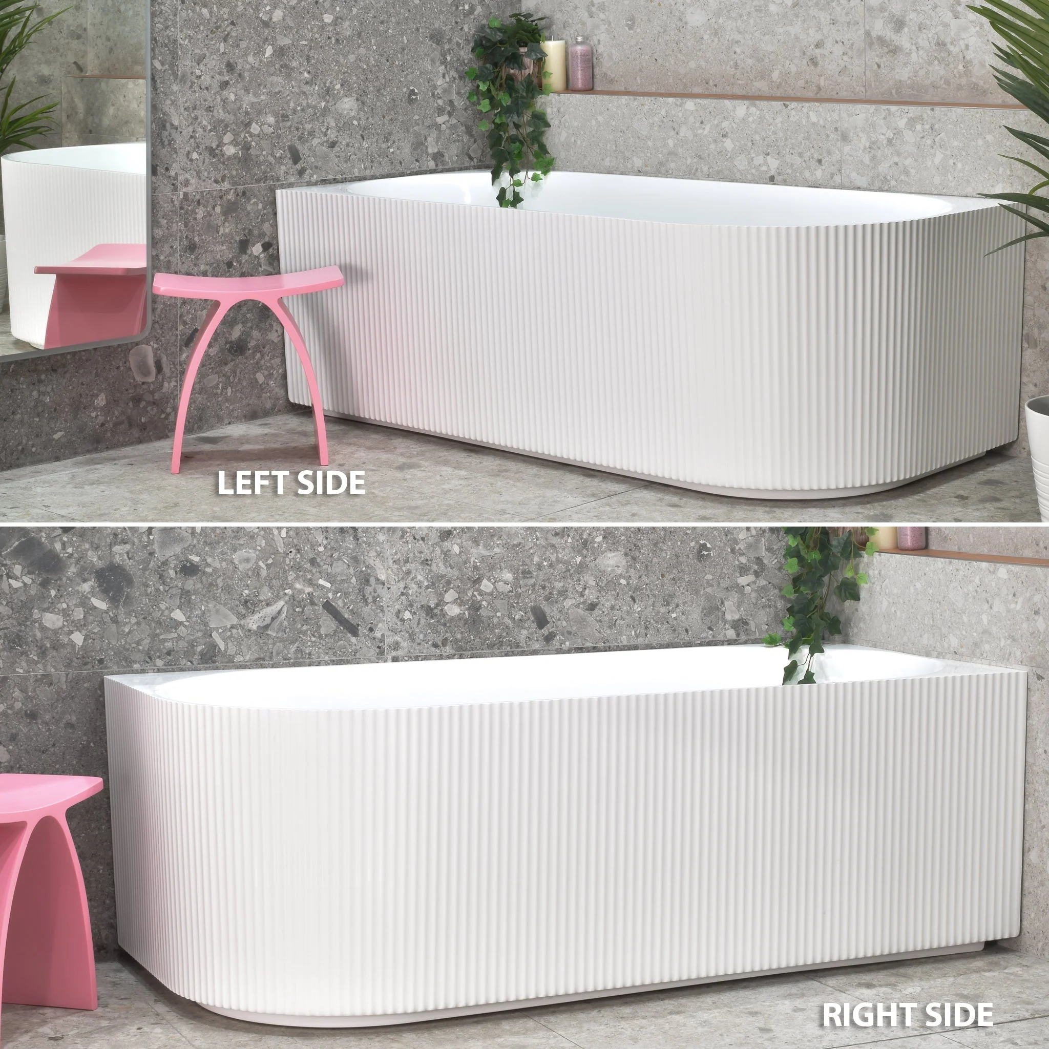 **CLEARANCE STOCK Brighton Groove 1500mm Fluted Right Corner Freestanding Bath, Matte White - Image 3