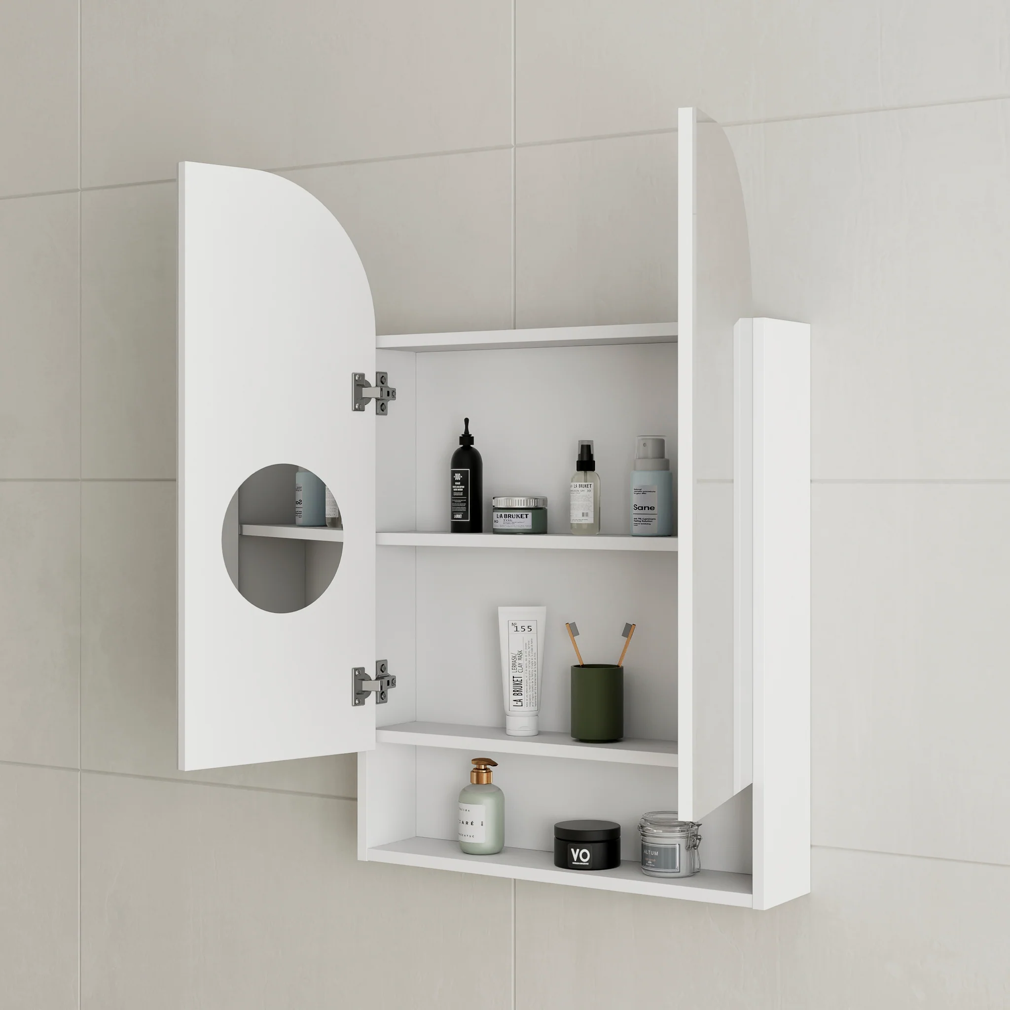 *Clearance* Tura Arch 600mm x 900mm Mirrored Shaving Cabinet with Exposed Shelf, Matte White - Image 5