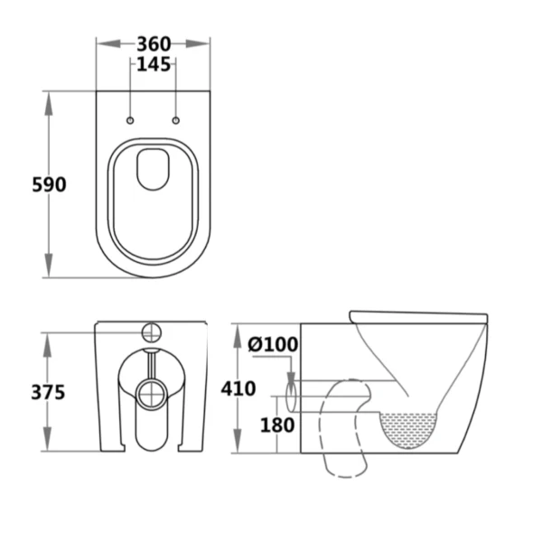 Corto Q Wall Faced Toilet Pan (Compatible with Cistern Behind the Wall) | Gloss White | - Image 3