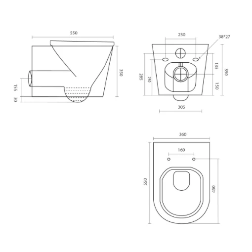 Corto Q Wall Hung Toilet Pan (Compatible with Cistern Behind the Wall) | Matte Black | - Image 2