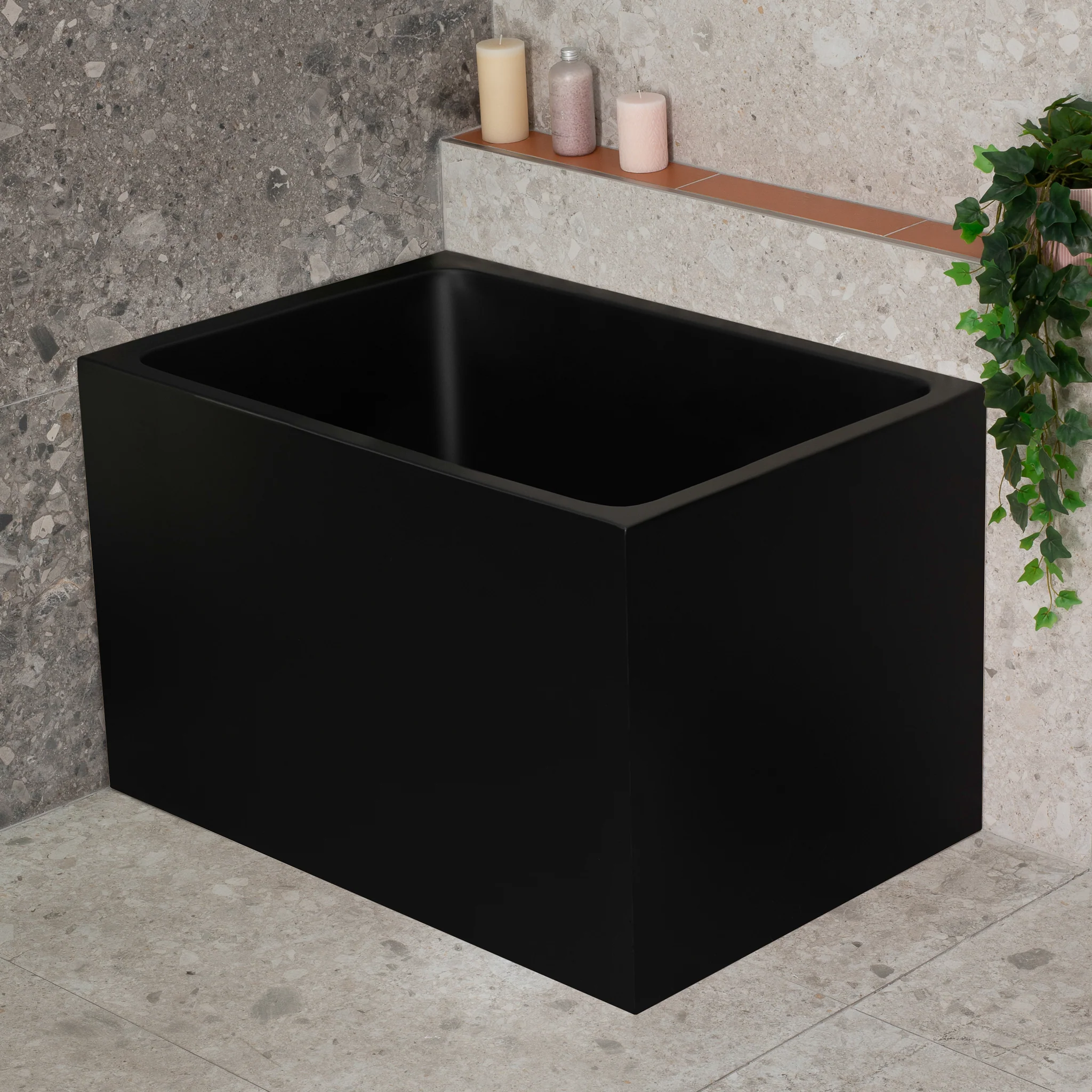 Cubix Extra Height 1000mm Japanese Soaking Bathtub, Matte Black - Image 3