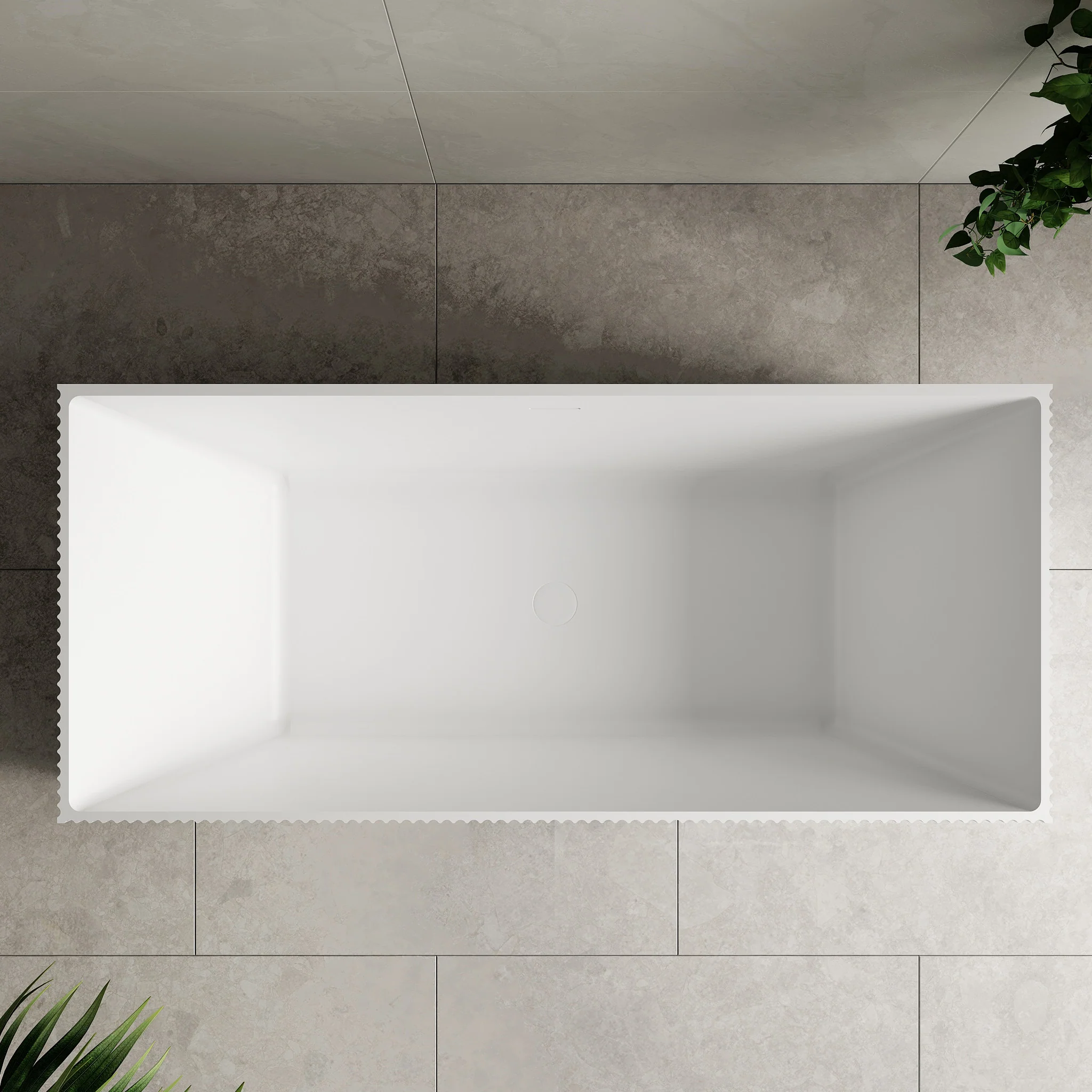 Cubix Groove 1700mm Fluted Square Multifit Artificial Stone Freestanding Bath, Matte White - Image 3