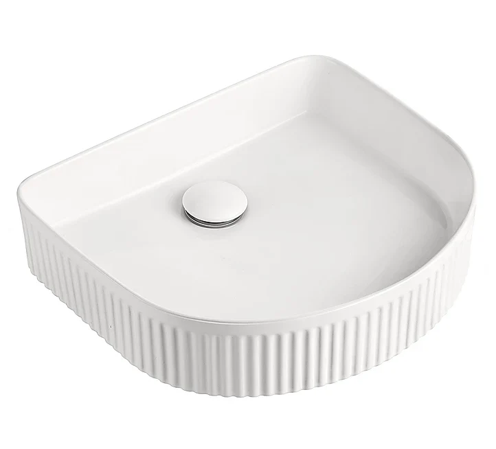 Dee Arch Fluted 410mm x 365mm Above-Counter Basin, Matte White *Clearance Stock* - Image 2