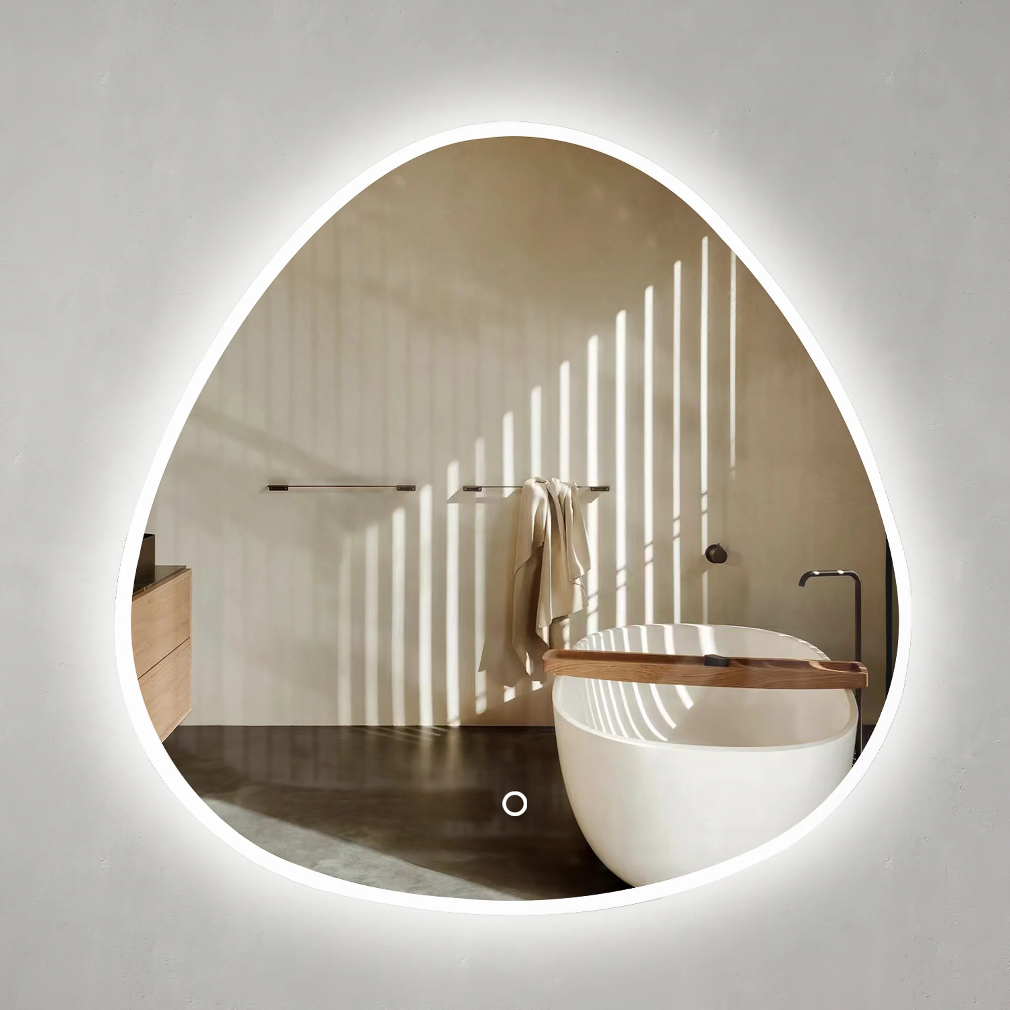Delphi Egg 1000mm Frontlit and Backlit LED Frameless Mirror with Frosted Glass Border and Demister