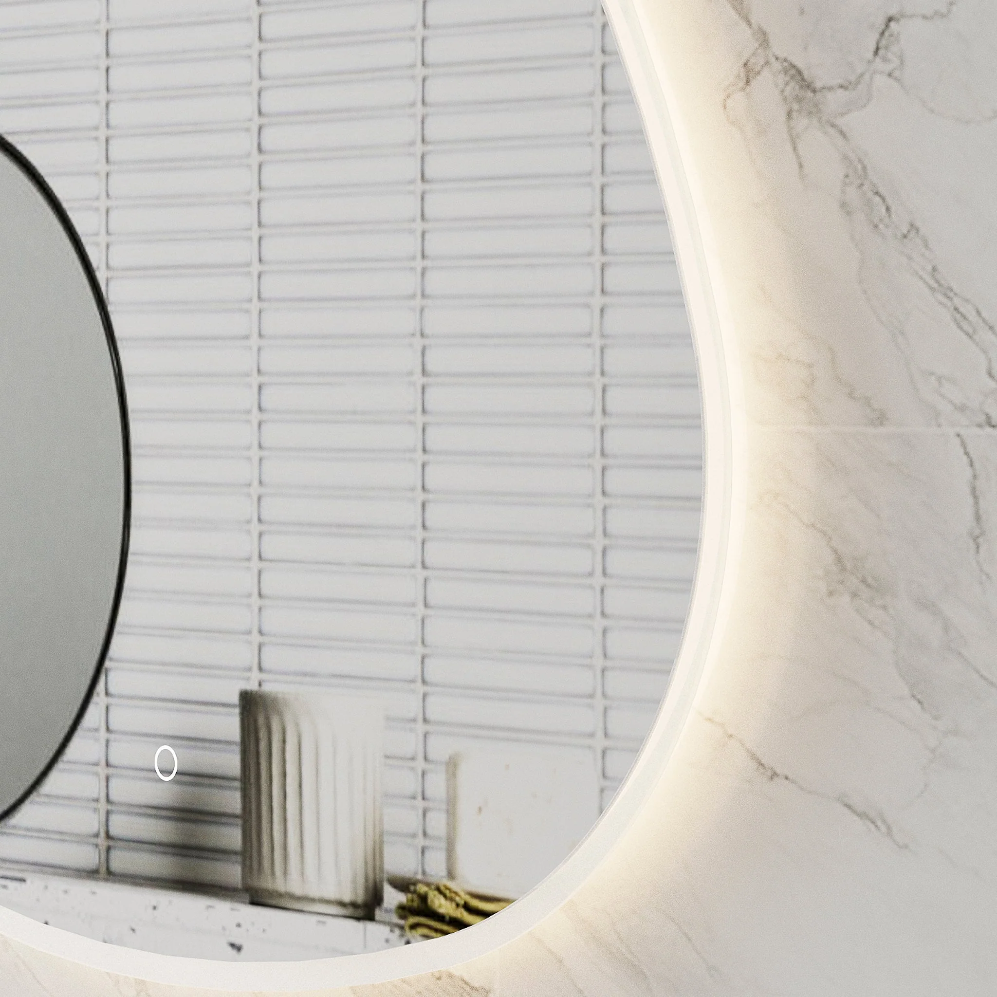 Delphi Egg 1000mm Frontlit and Backlit LED Frameless Mirror with Frosted Glass Border and Demister - Image 3