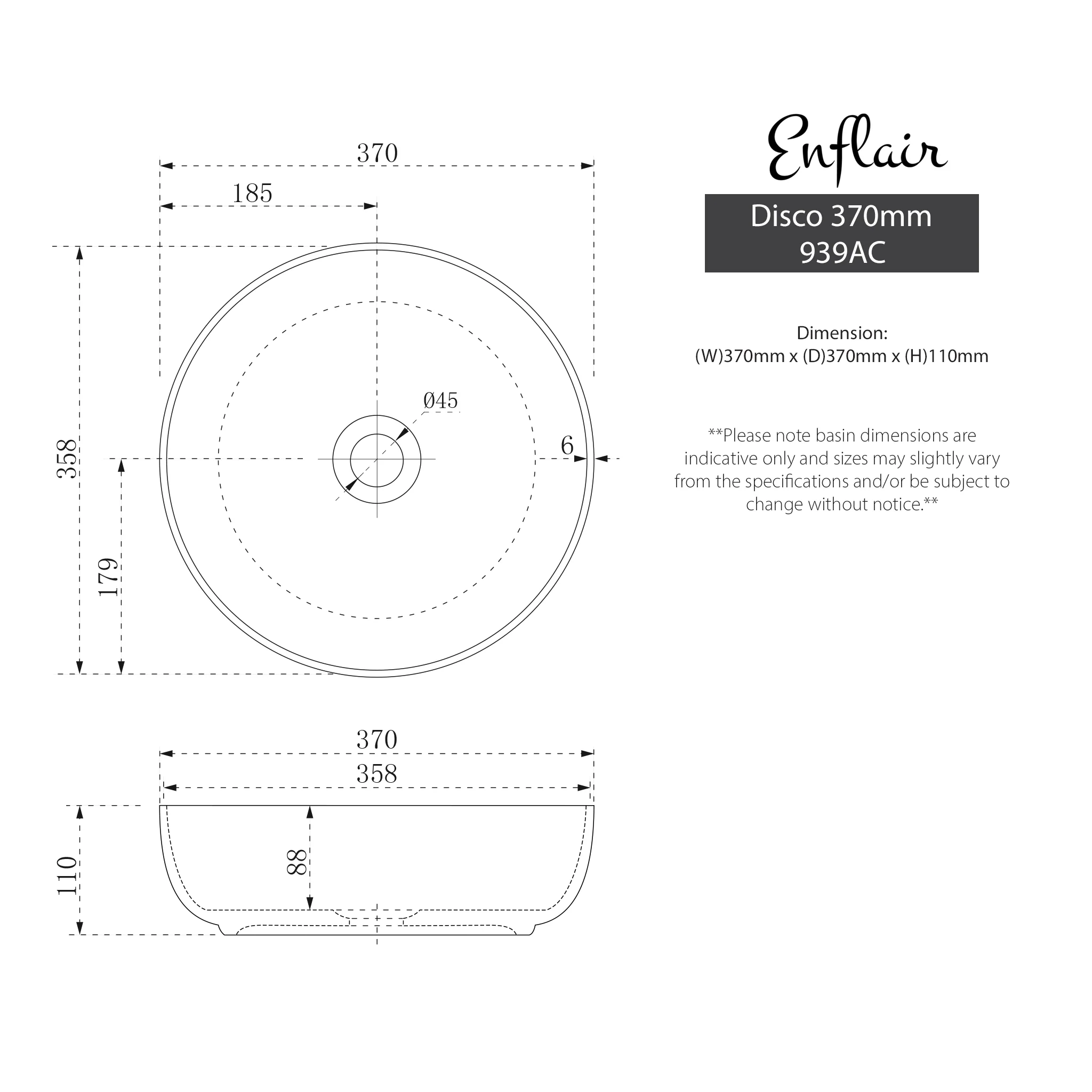 Disco 370mm Above-Counter Basin, Gloss White - Image 4