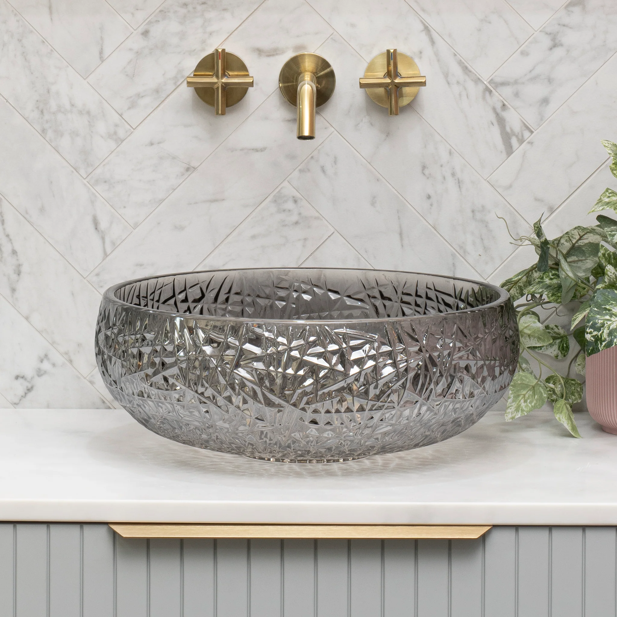 Disco 410mm Above-Counter Glass Basin, Black Glass - Image 3