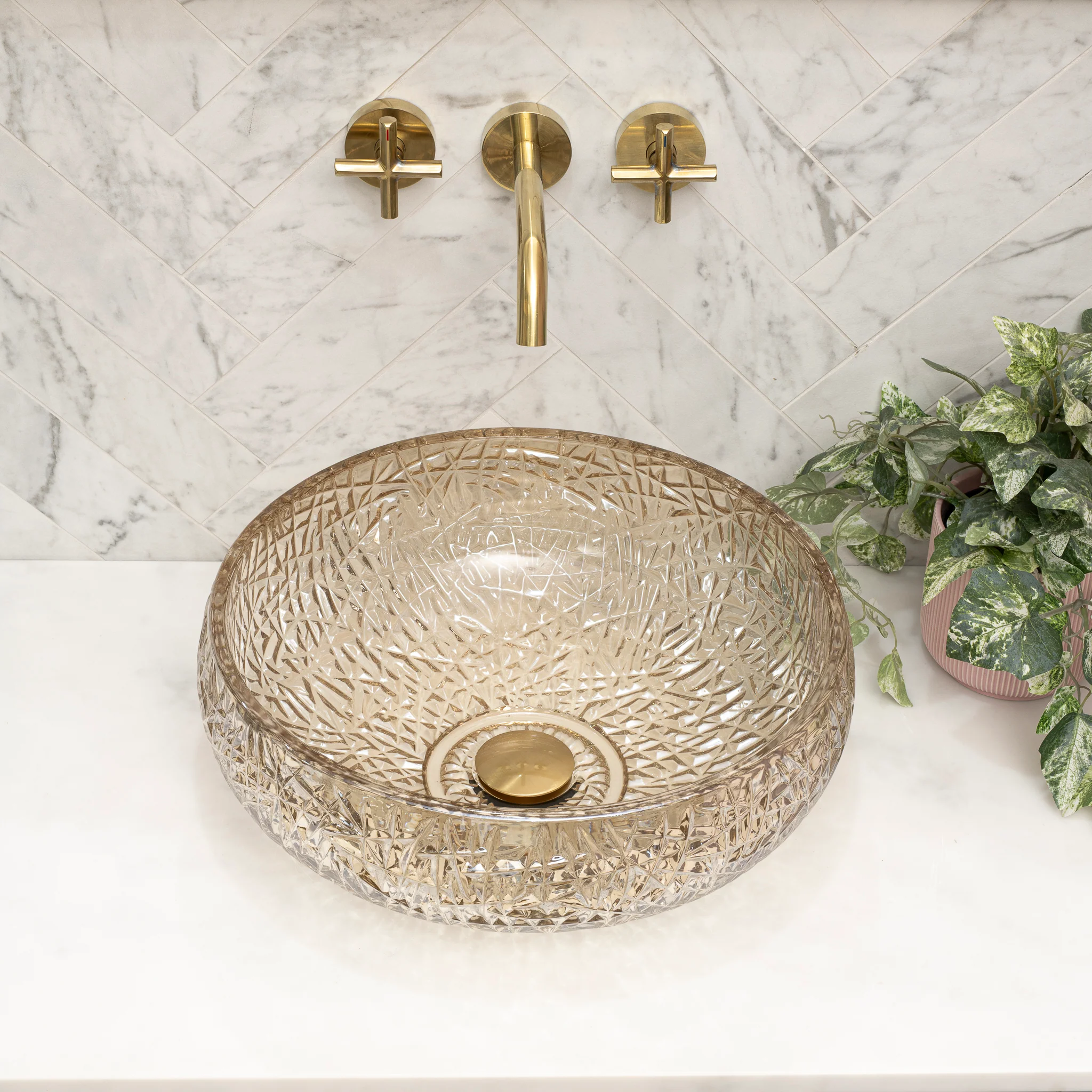 Disco 410mm Above-Counter Glass Basin, Champagne Glass - Image 2