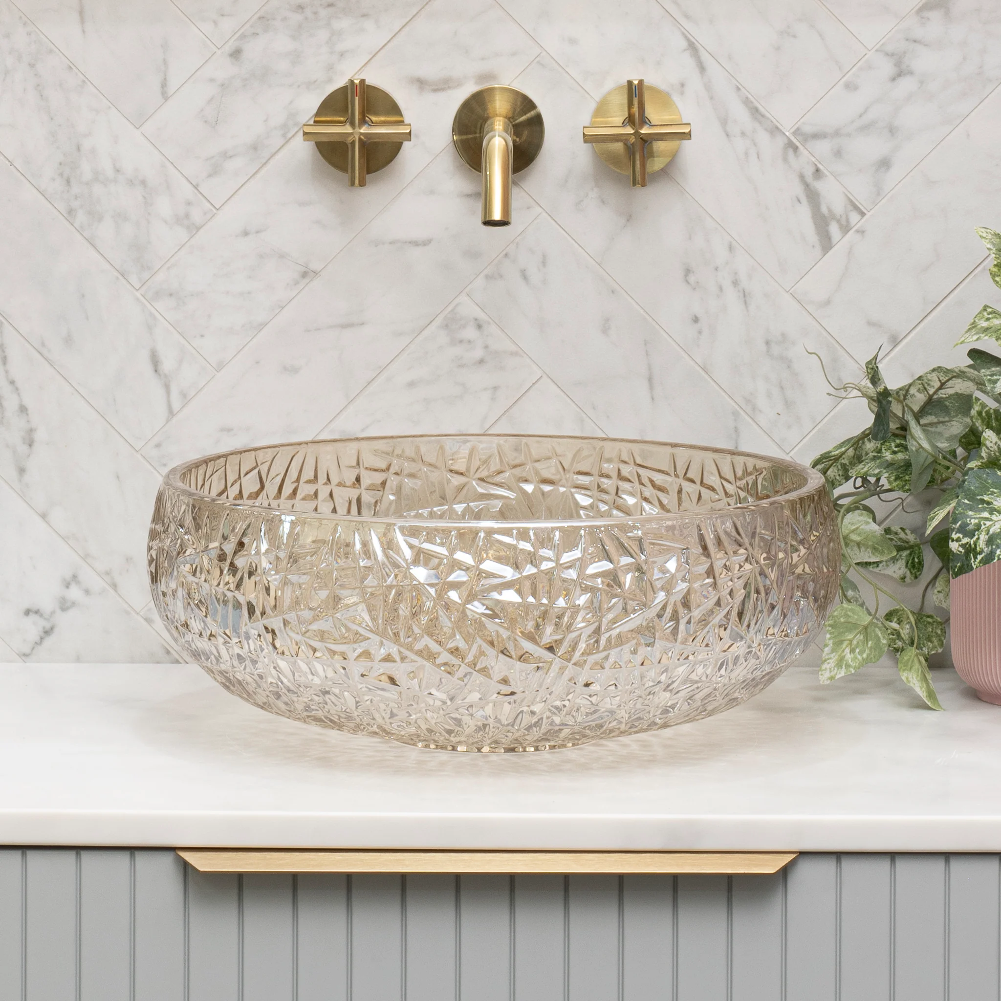 Disco 410mm Above-Counter Glass Basin, Champagne Glass - Image 3