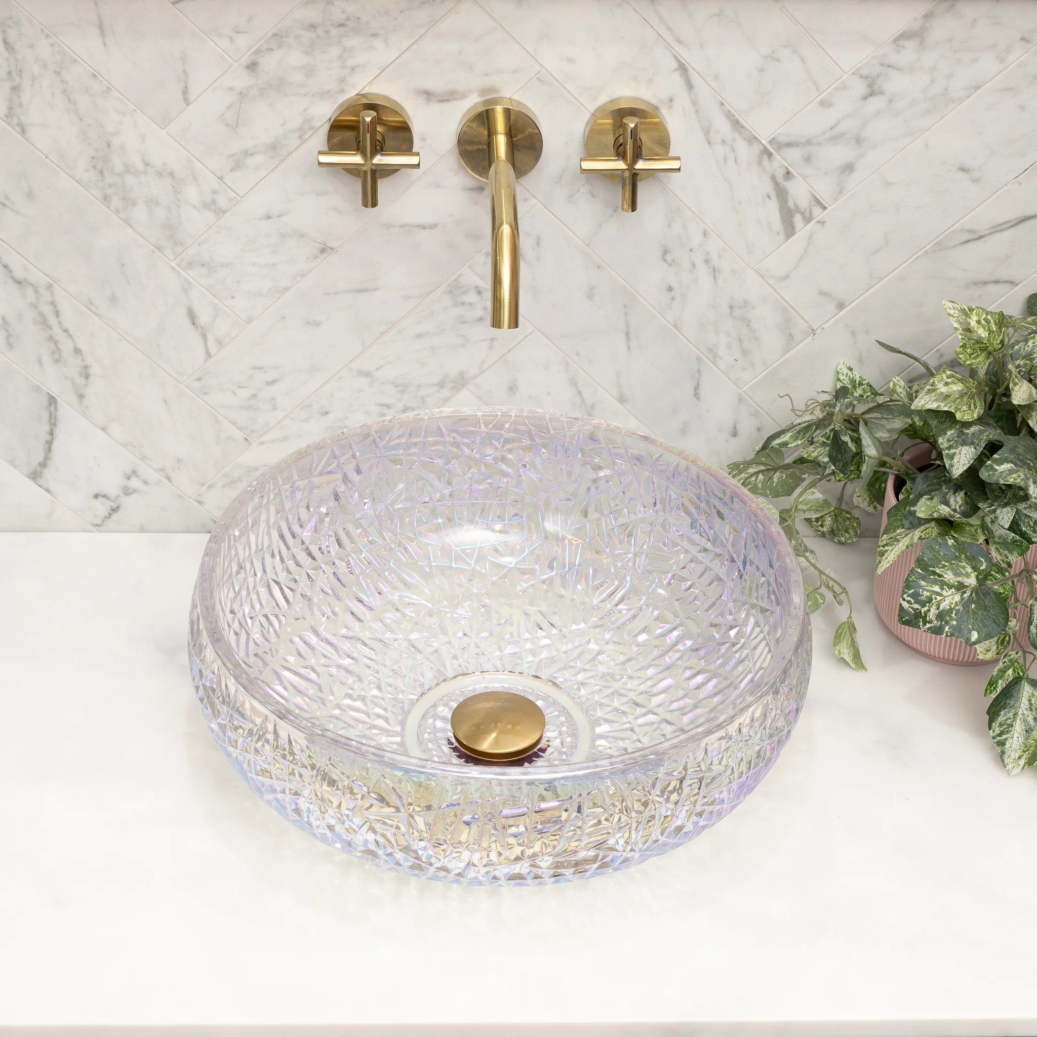 Disco 410mm Above-Counter Glass Basin, Mermaid Glass - Image 2