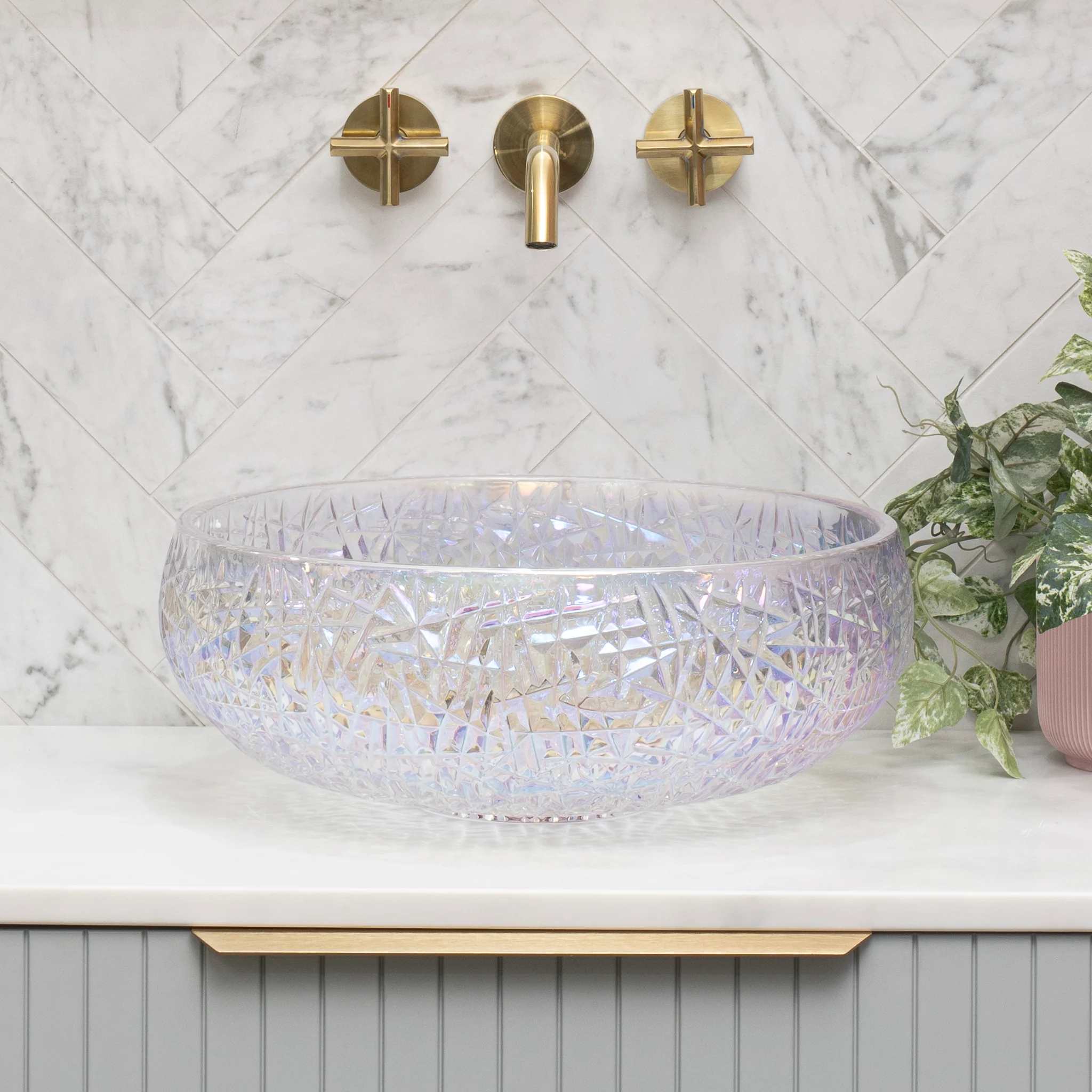 Disco 410mm Above-Counter Glass Basin, Mermaid Glass - Image 3