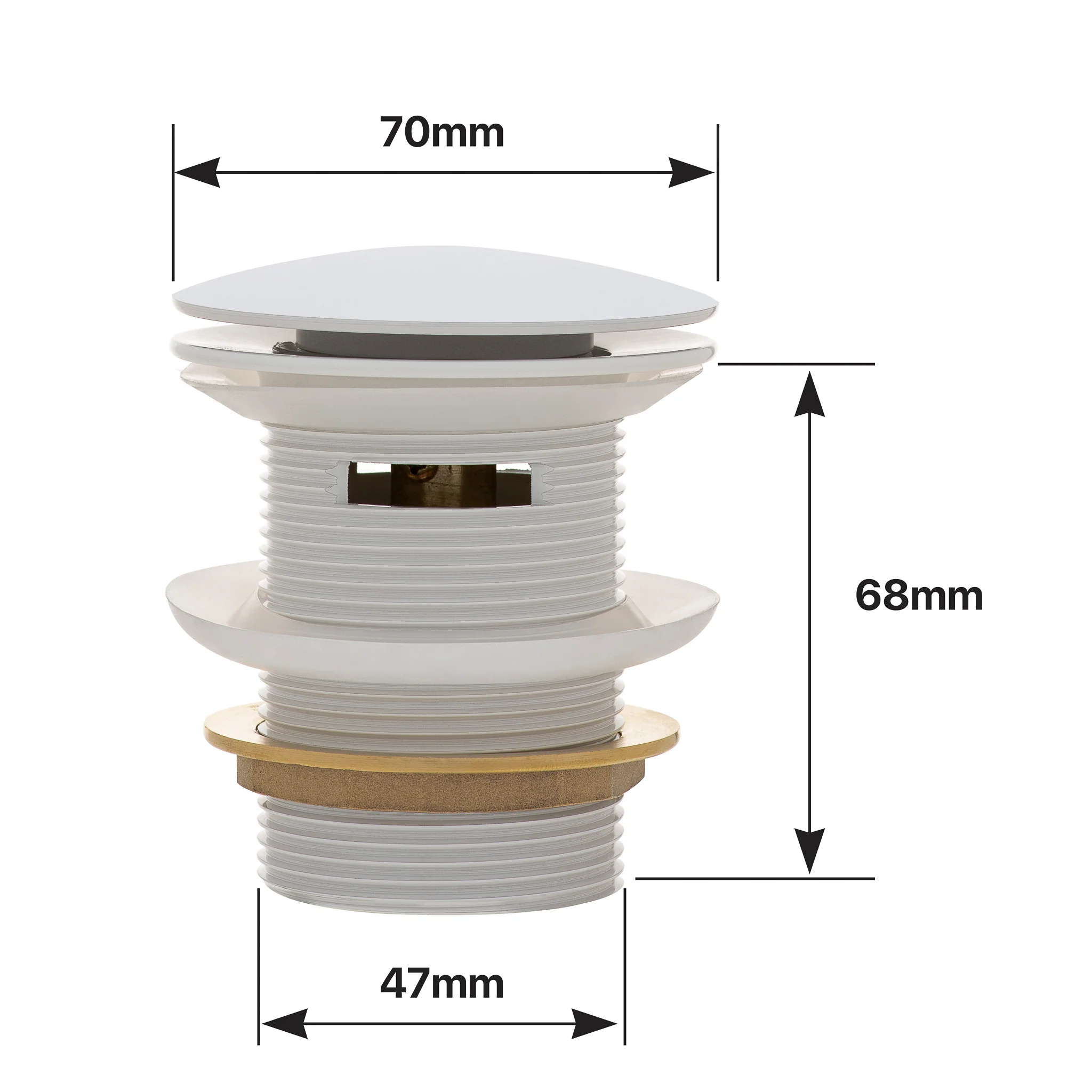 Dome Pop Short Bath Waste 40mm with Overflow and Pull-Out Basket, Gloss White - Image 6