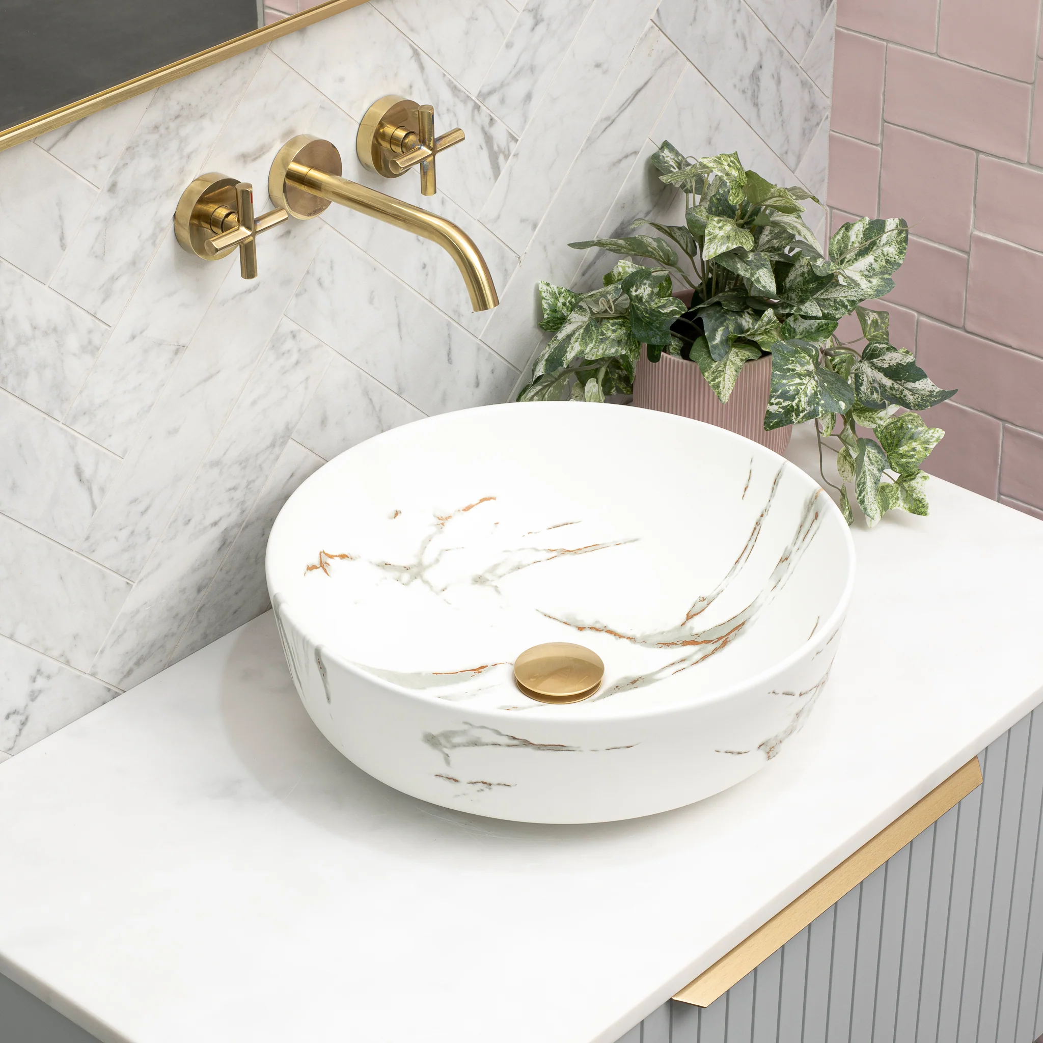 Dove 415mm Above-Counter Basin, Fired Matte Calacatta *Clearance Stock*