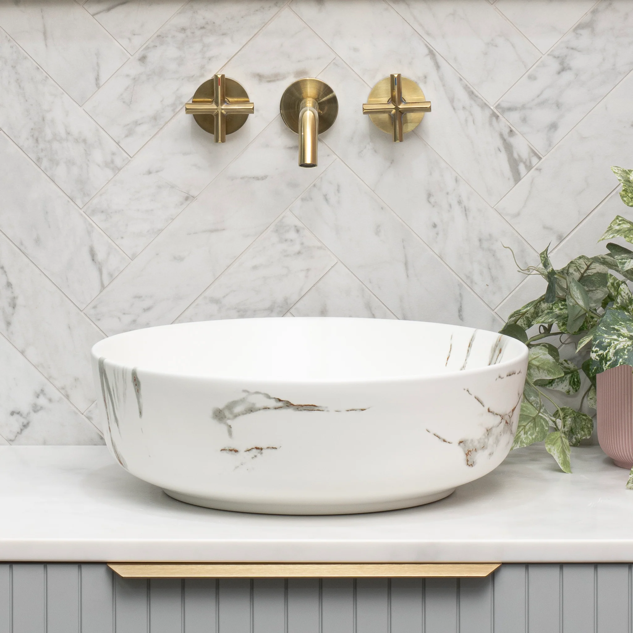 Dove 415mm Above-Counter Basin, Fired Matte Calacatta *Clearance Stock* - Image 3