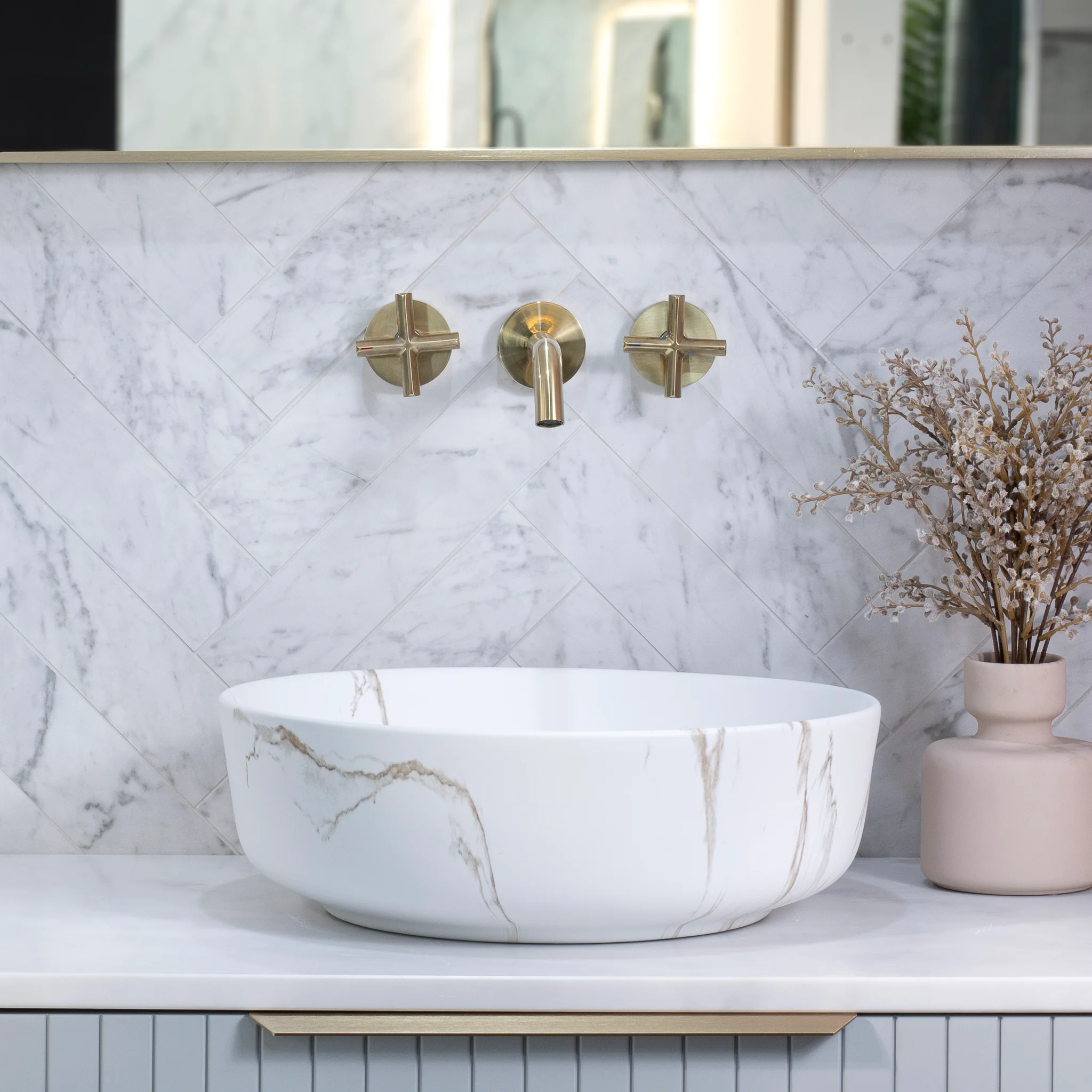 Dove 415mm Above-Counter Basin, Matte Calacatta Gold - Image 2
