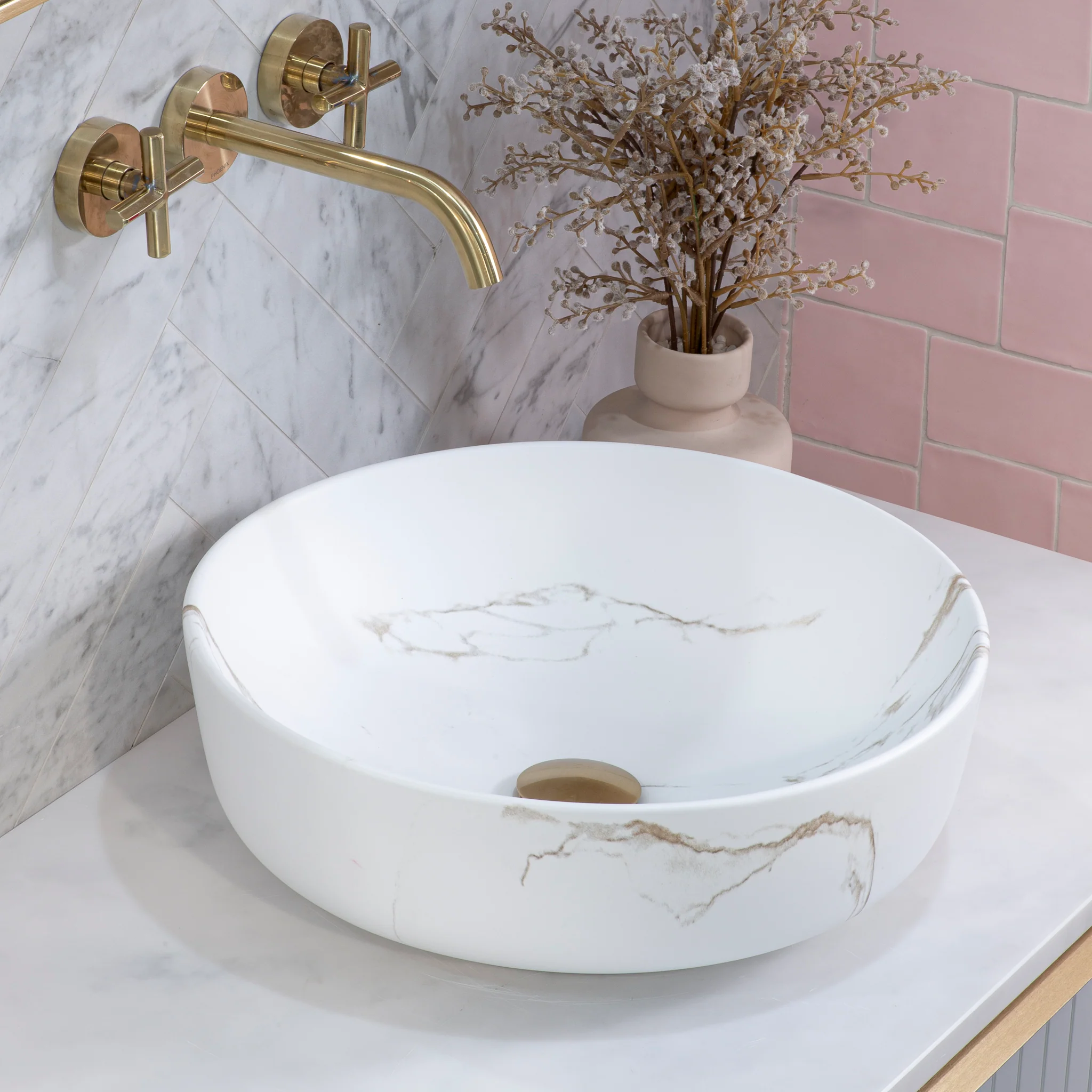 Dove 415mm Above-Counter Basin, Matte Calacatta Gold - Image 3