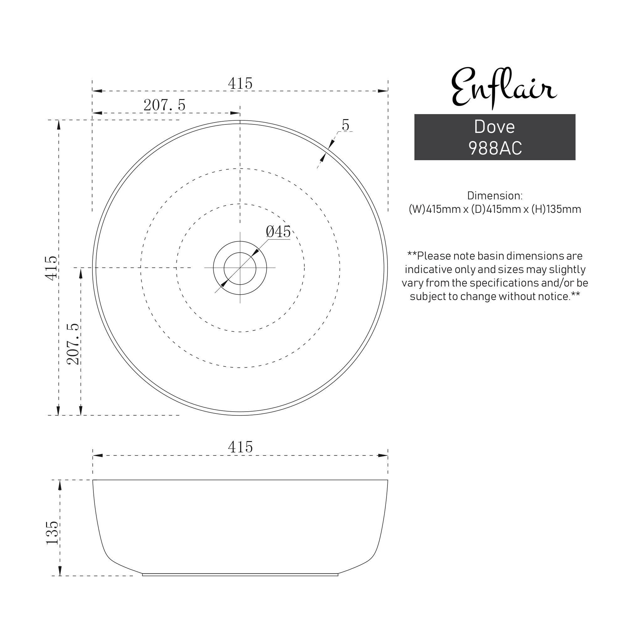 Dove 415mm Above-Counter Basin, Matte White - Image 3