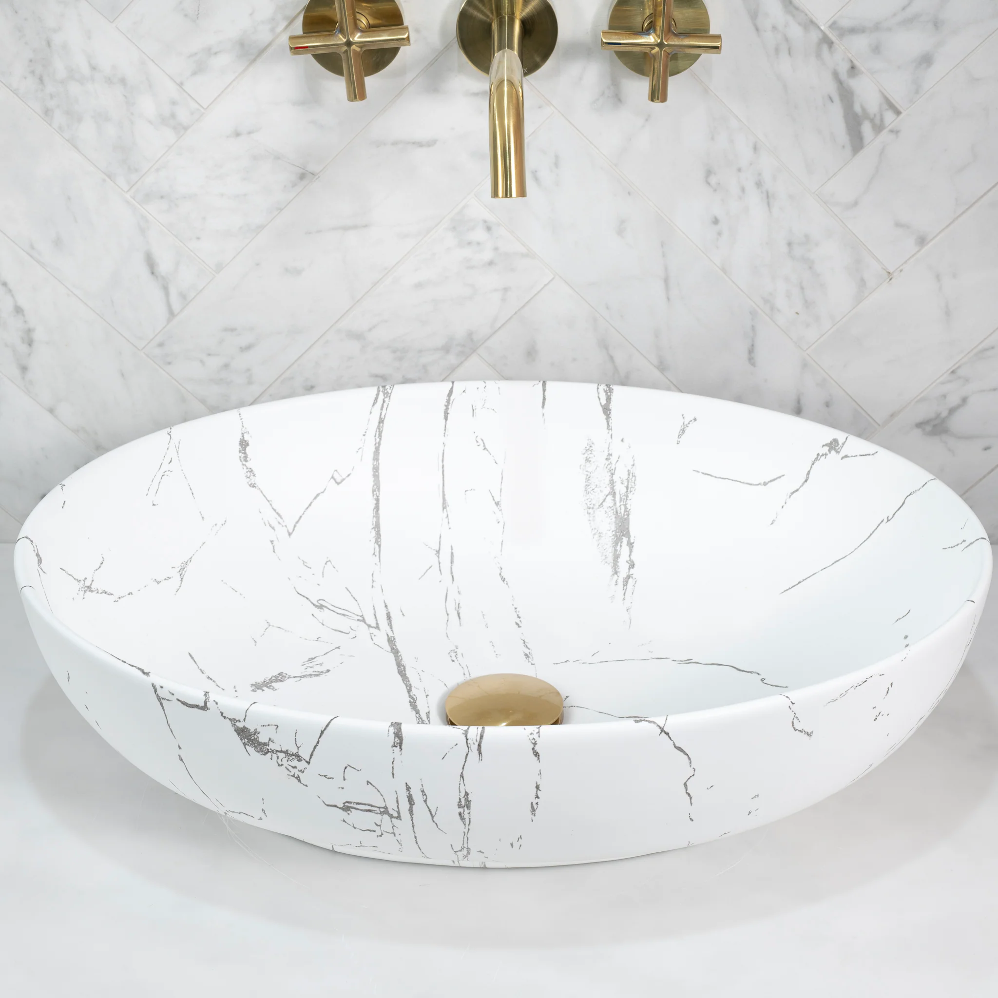 Ellipse 520mm x 395mm Above-Counter Basin, Matte Calacatta - Image 4