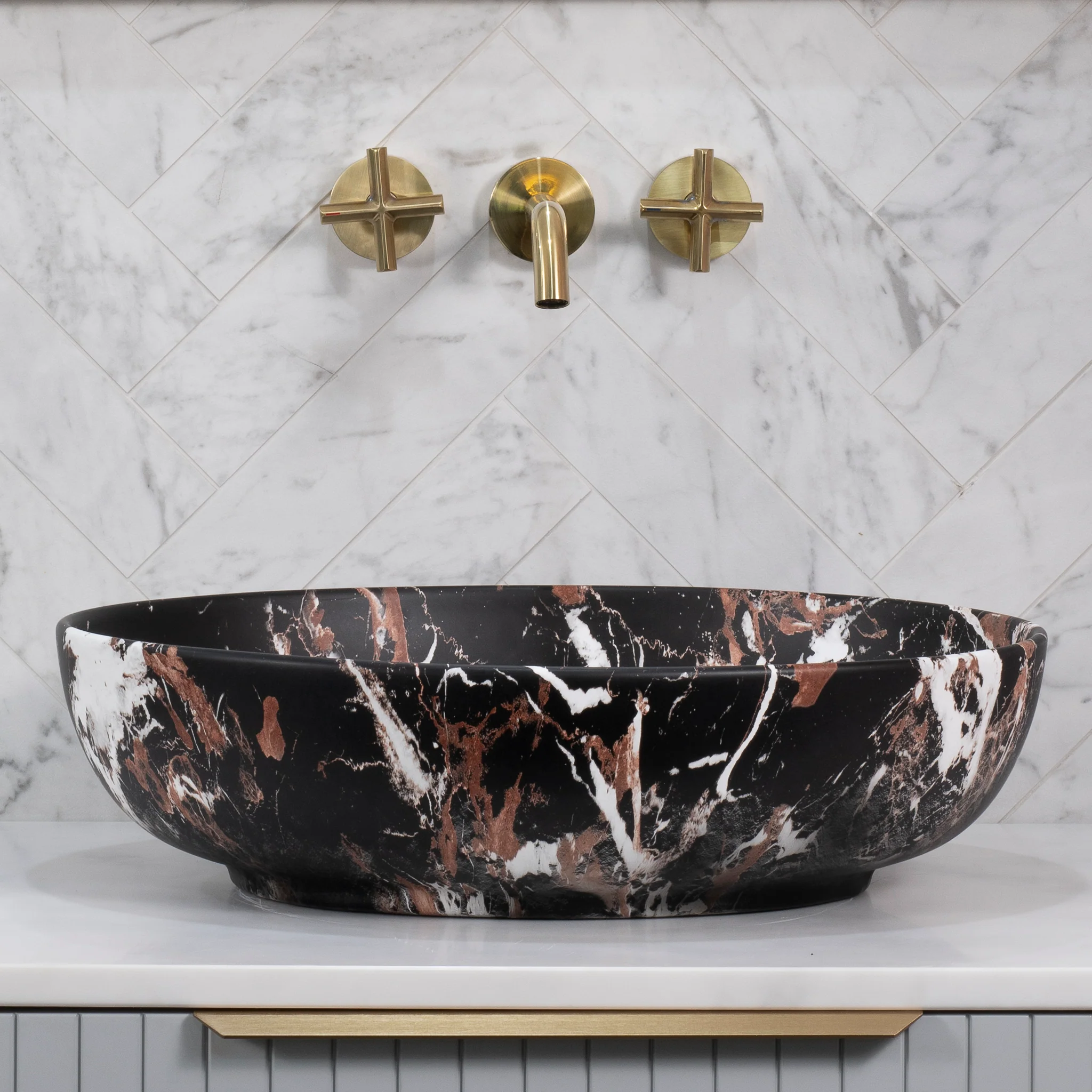 Ellipse 520mm x 395mm Above-Counter Basin, Matte Chennai Bhoor - Image 2