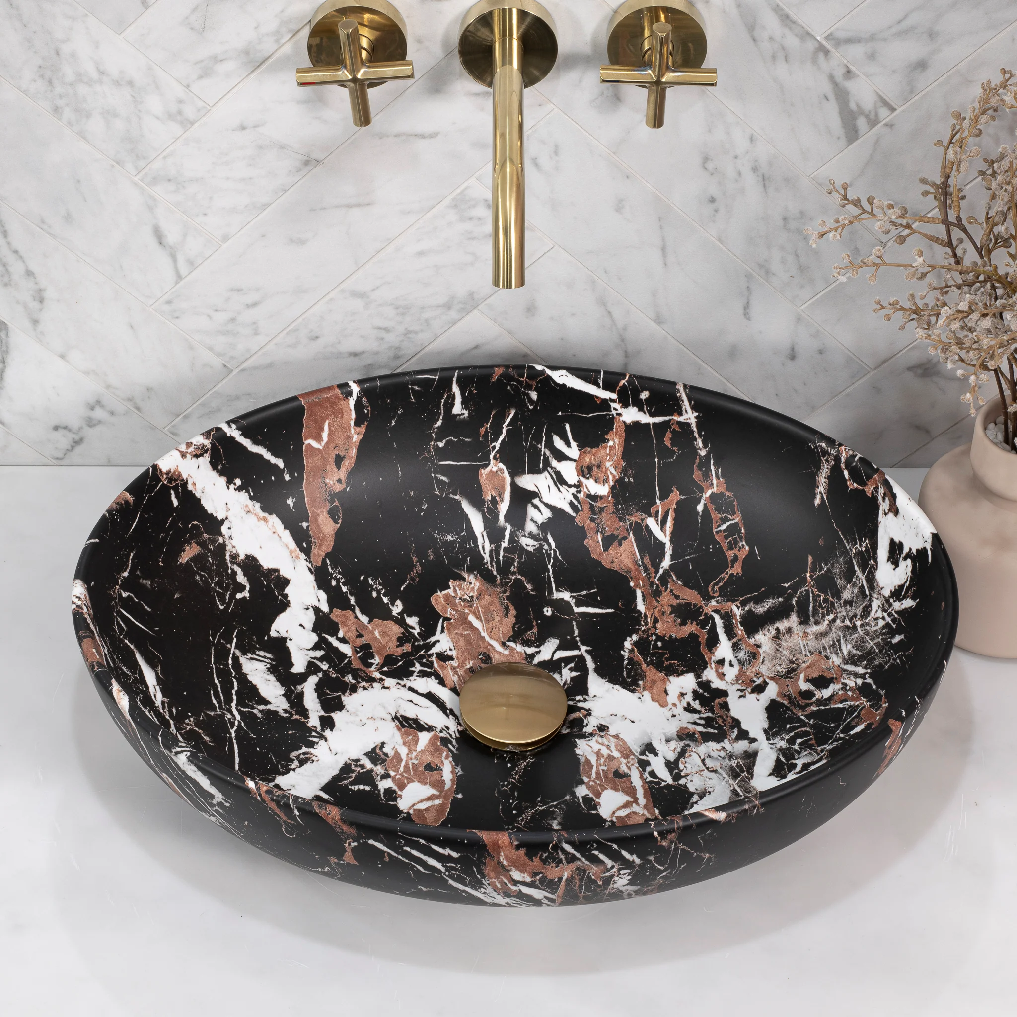 Ellipse 520mm x 395mm Above-Counter Basin, Matte Chennai Bhoor - Image 3