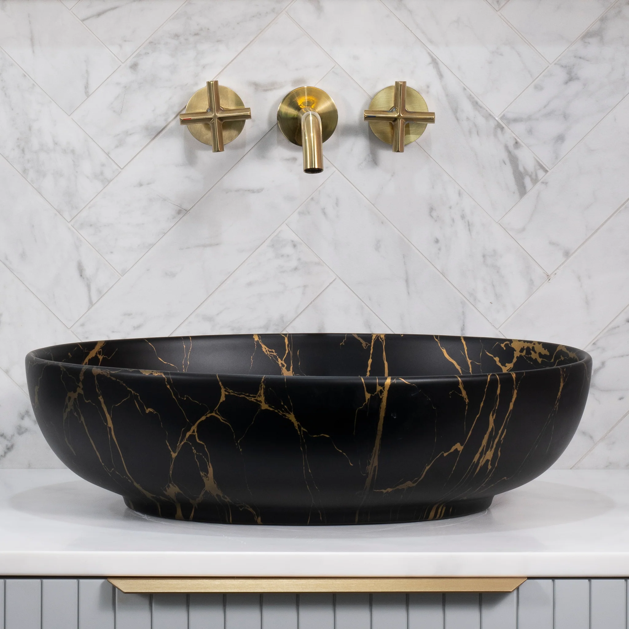 Ellipse 520mm x 395mm Above-Counter Basin, Matte Marquina Marrone - Image 2