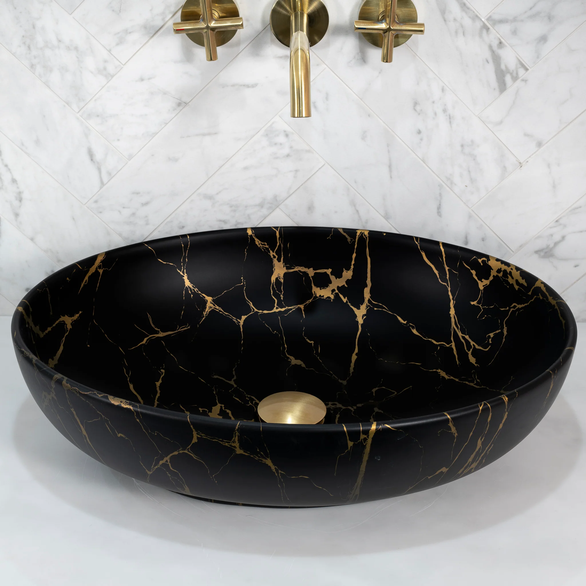 Ellipse 520mm x 395mm Above-Counter Basin, Matte Marquina Marrone - Image 3