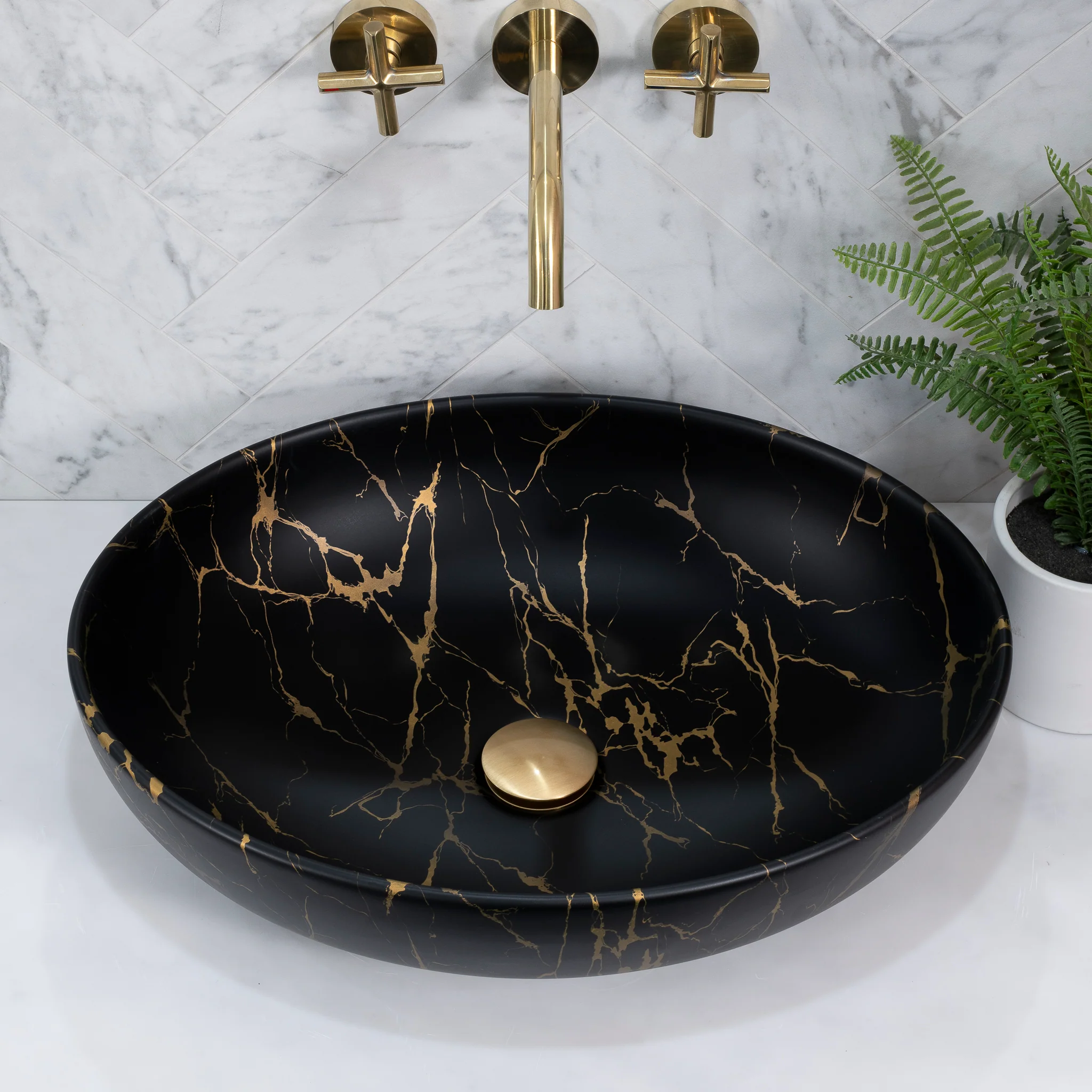 Ellipse 520mm x 395mm Above-Counter Basin, Matte Marquina Marrone - Image 4