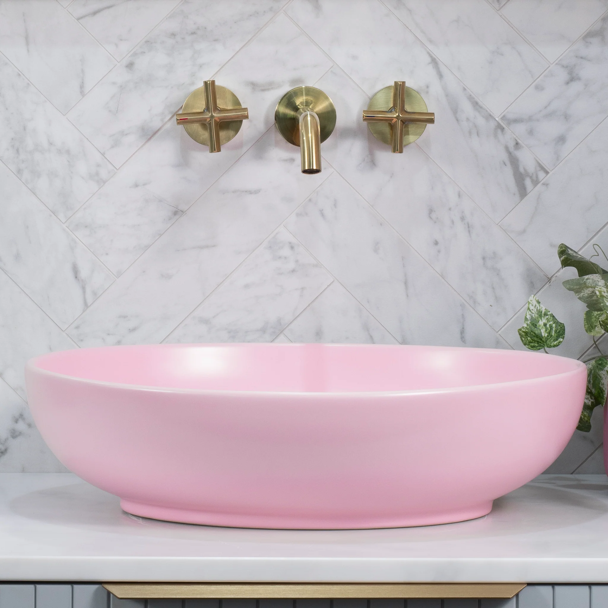 Ellipse 520mm x 395mm Above-Counter Basin, Matte Pink - Image 2