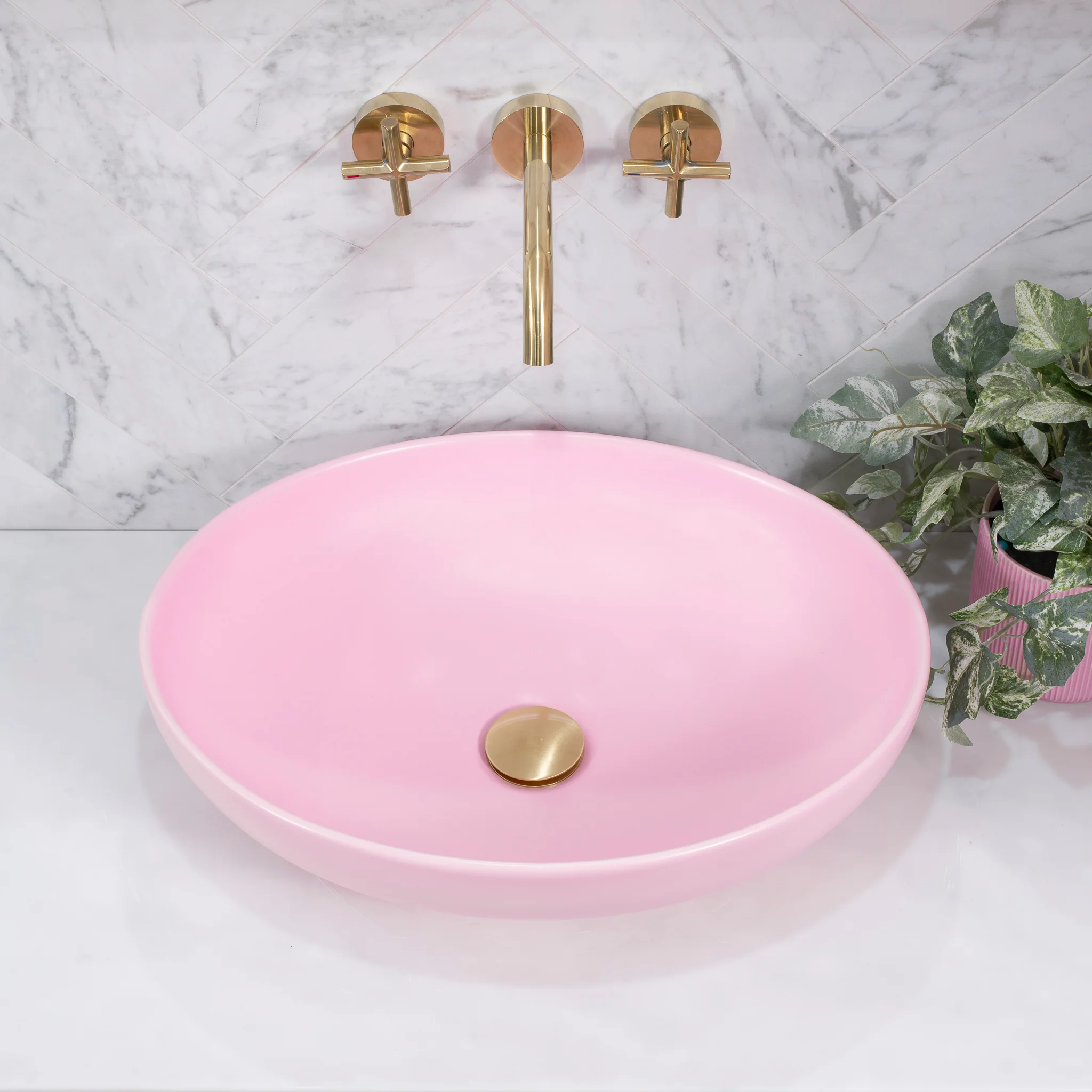 Ellipse 520mm x 395mm Above-Counter Basin, Matte Pink - Image 3