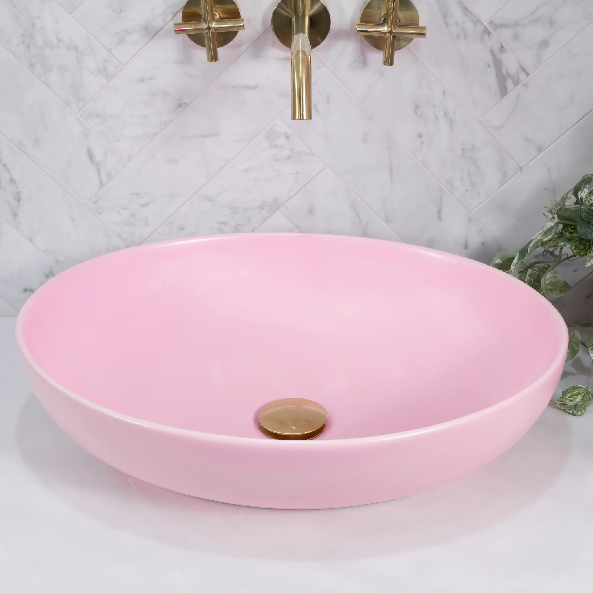 Ellipse 520mm x 395mm Above-Counter Basin, Matte Pink - Image 4